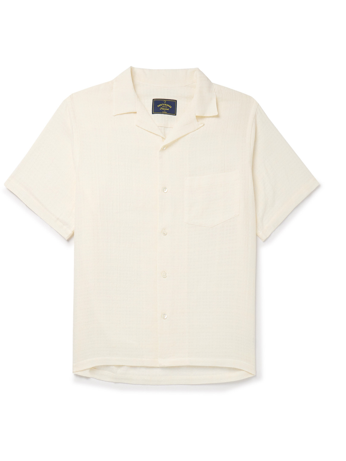 Portuguese Flannel Convertible-collar Checked Cotton-gauze Shirt In Neutrals