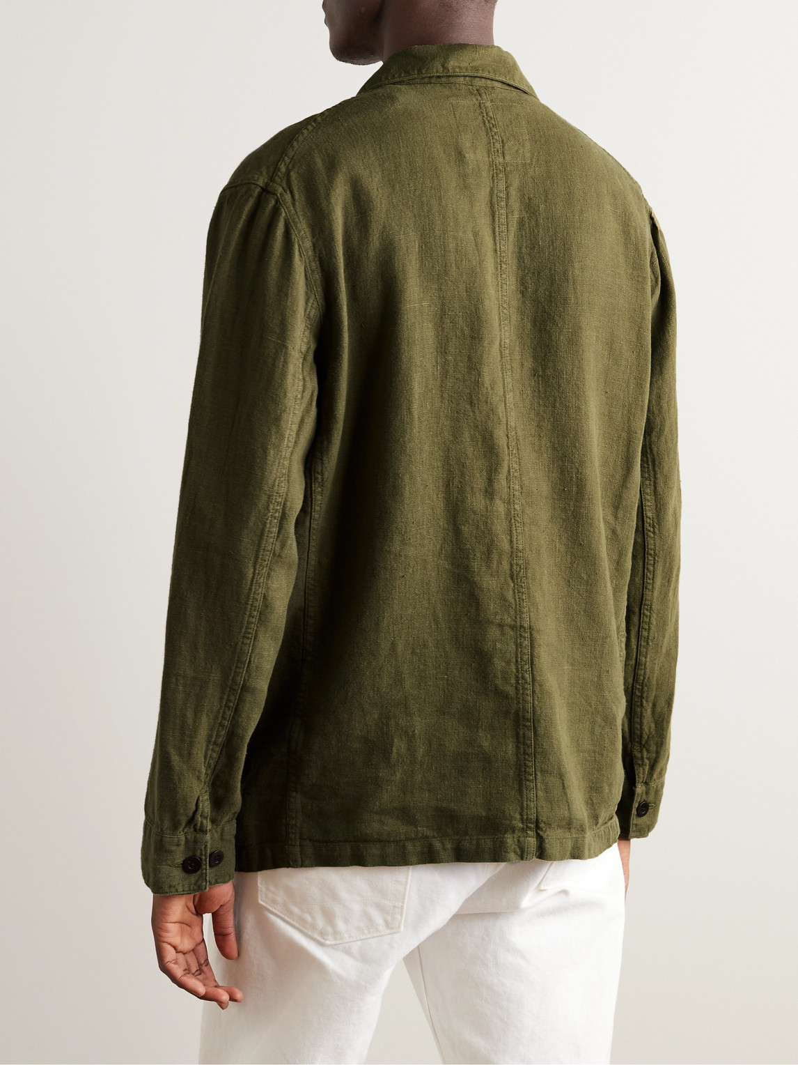 Shop Portuguese Flannel Labura Slim-fit Linen Jacket In Green