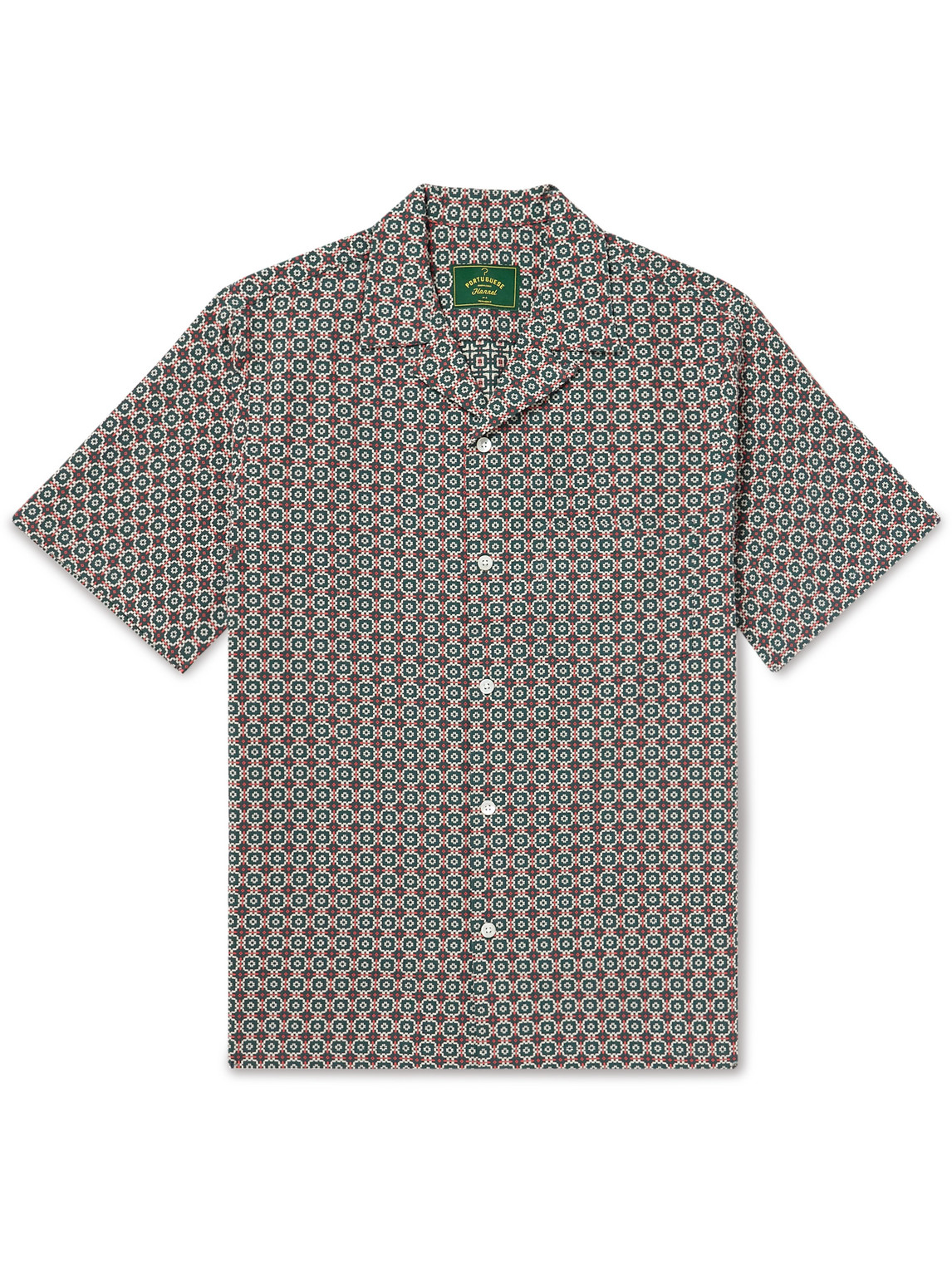 Portuguese Flannel Convertible-collar Embroidered Cotton Shirt In Gray