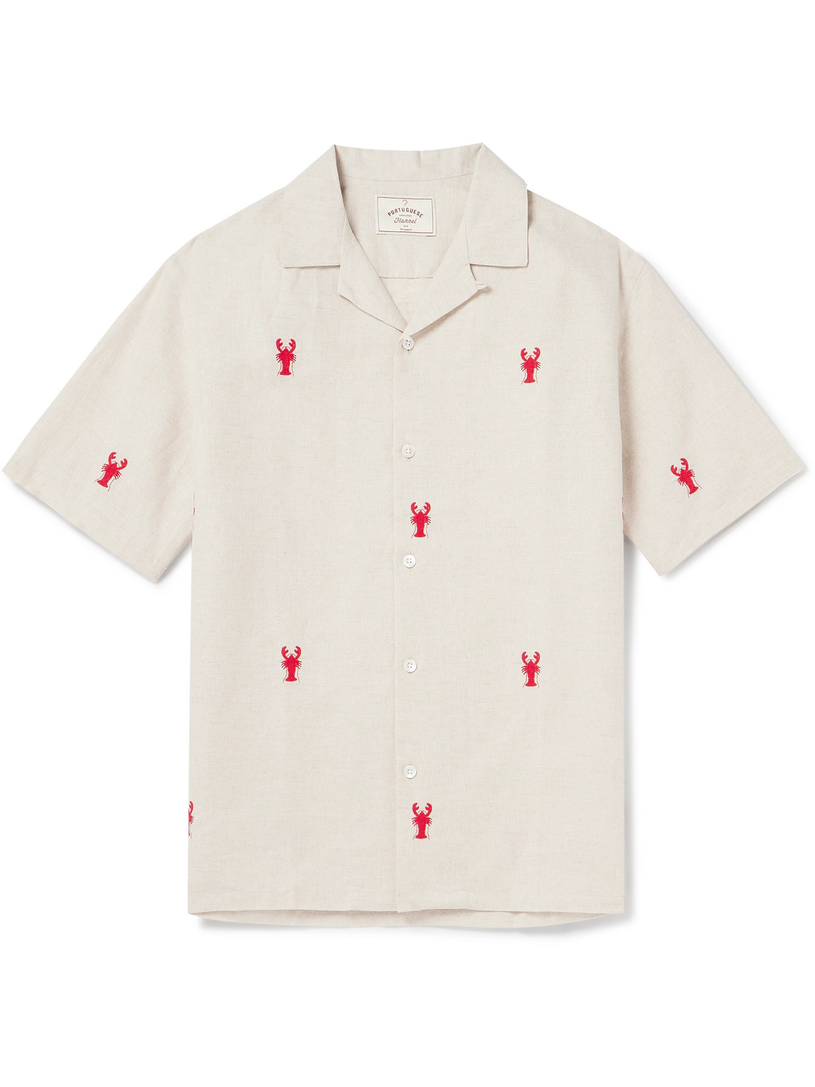 Portuguese Flannel Lobster Convertible-collar Embroidered Linen And Cotton-blend Shirt In Neutrals