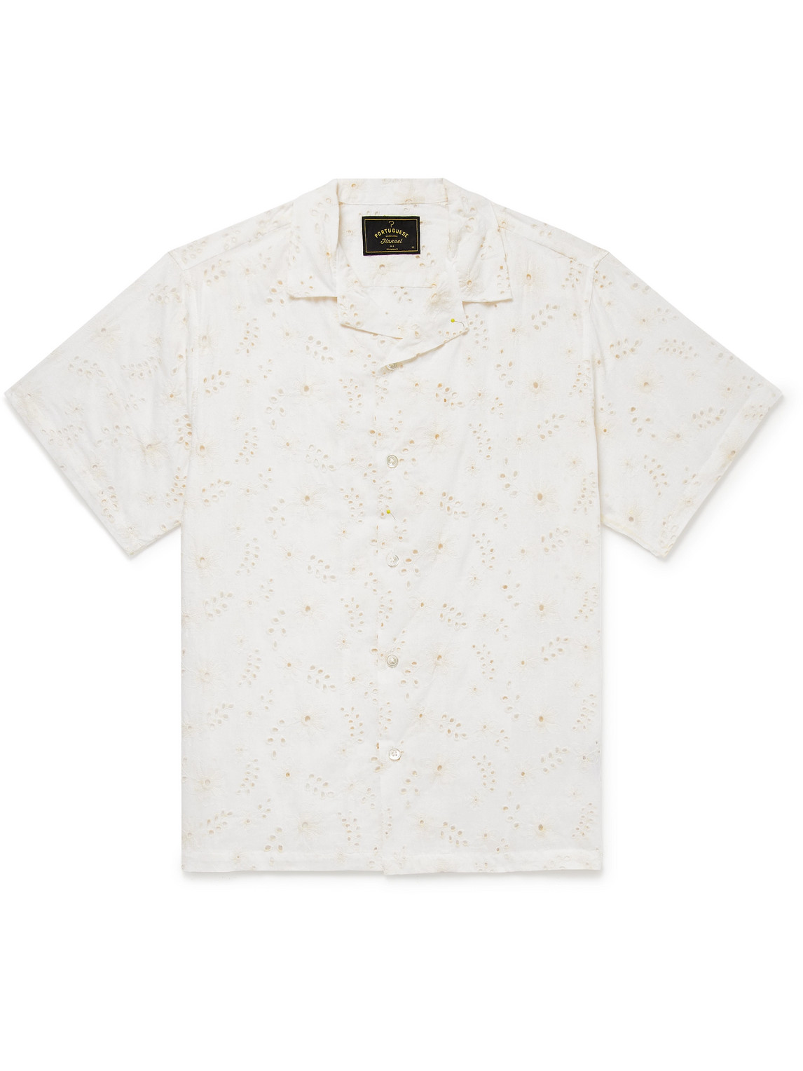 Camp-Collar Broderie Anglaise Cotton-Voile Shirt