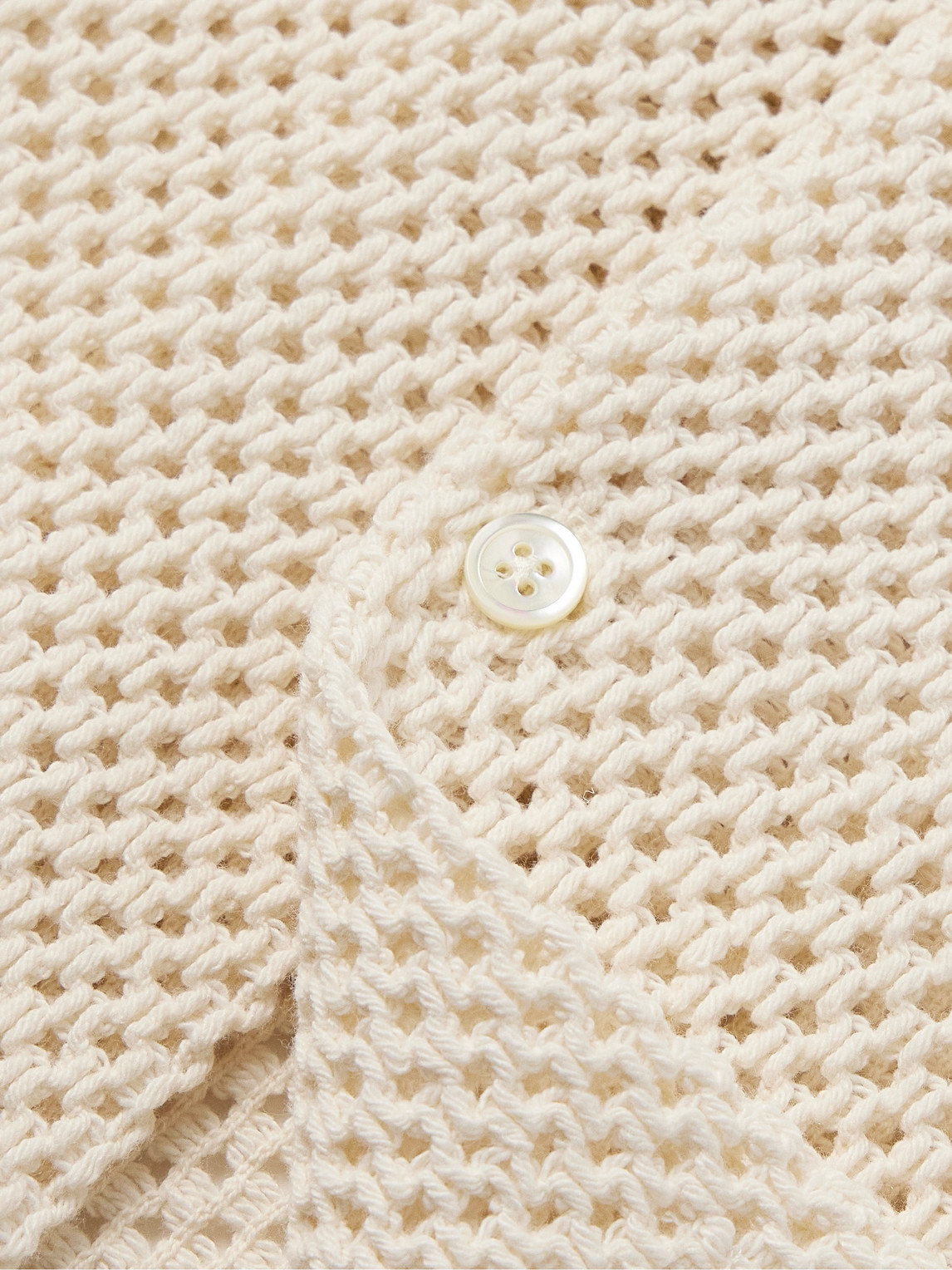 Shop Portuguese Flannel Camp-collar Crocheted Cotton-blend Shirt In Neutrals