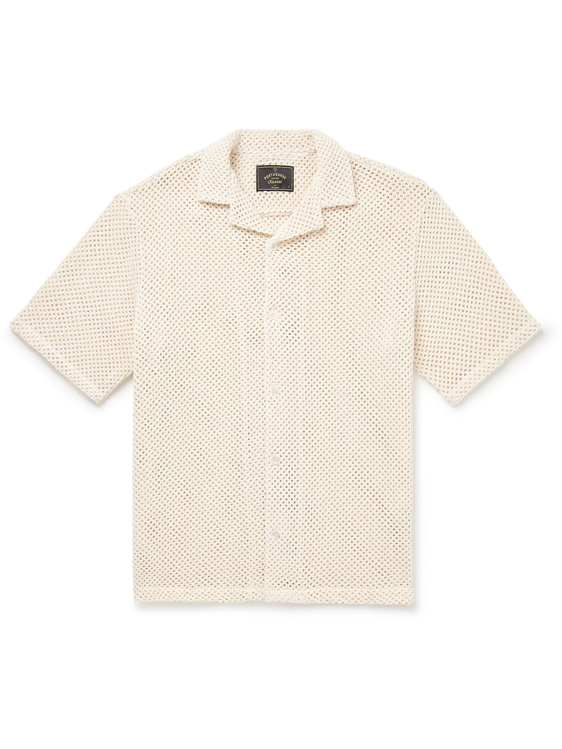 Portuguese Flannel Camp-collar Crocheted Cotton-blend Shirt In Neutrals