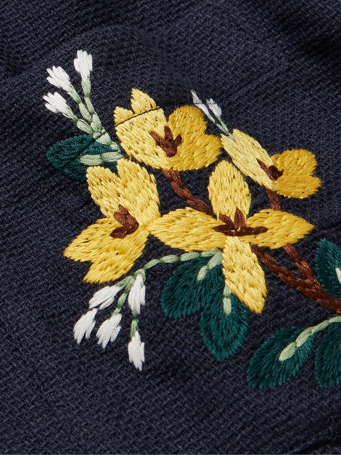 Shop Portuguese Flannel Convertible-collar Embroidered Cotton-piqué Shirt In Blue