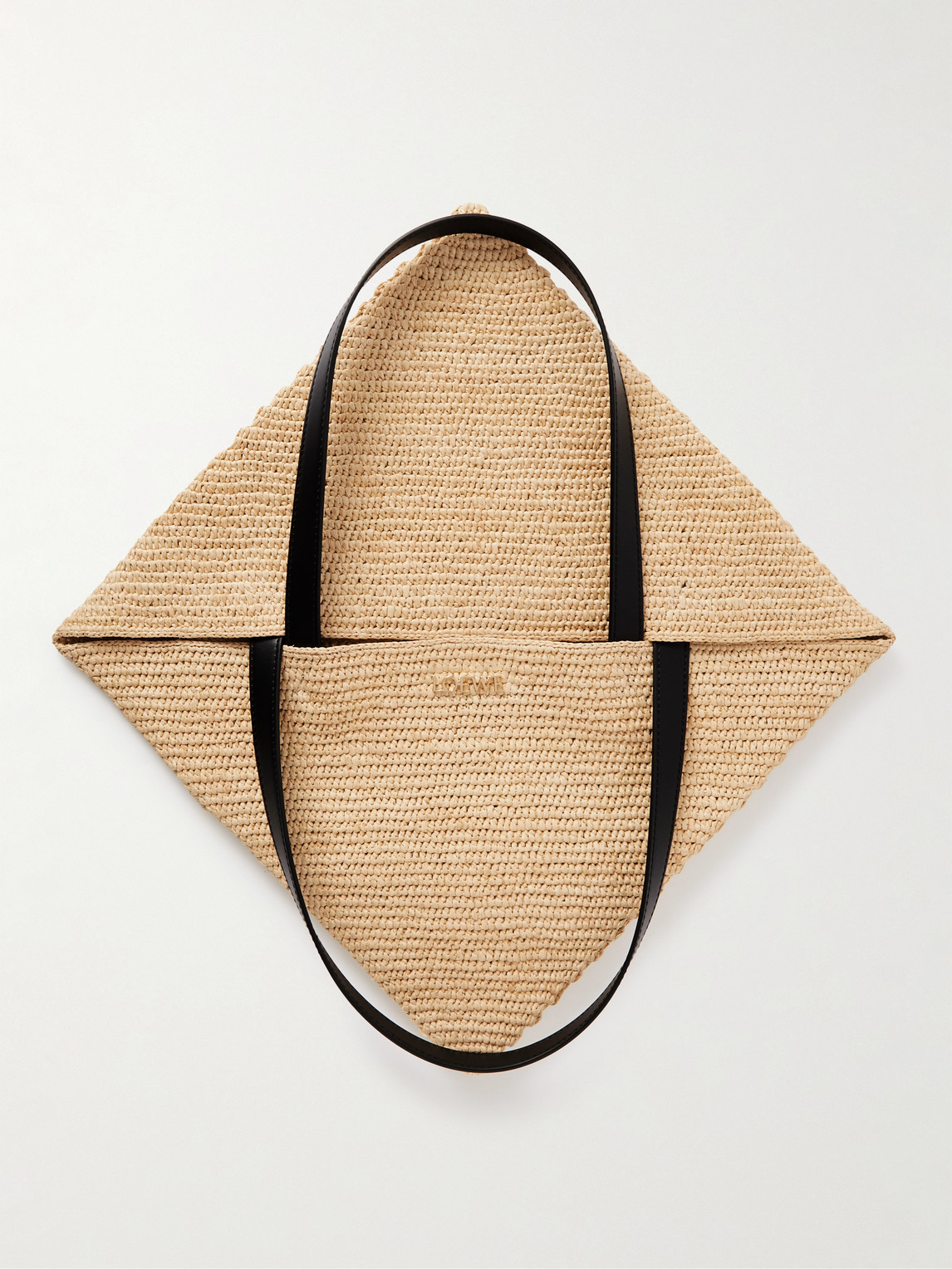 Shop Loewe Paula's Ibiza Puzzle Fold Large Leather-trimmed Raffia Tote Bag In Brown