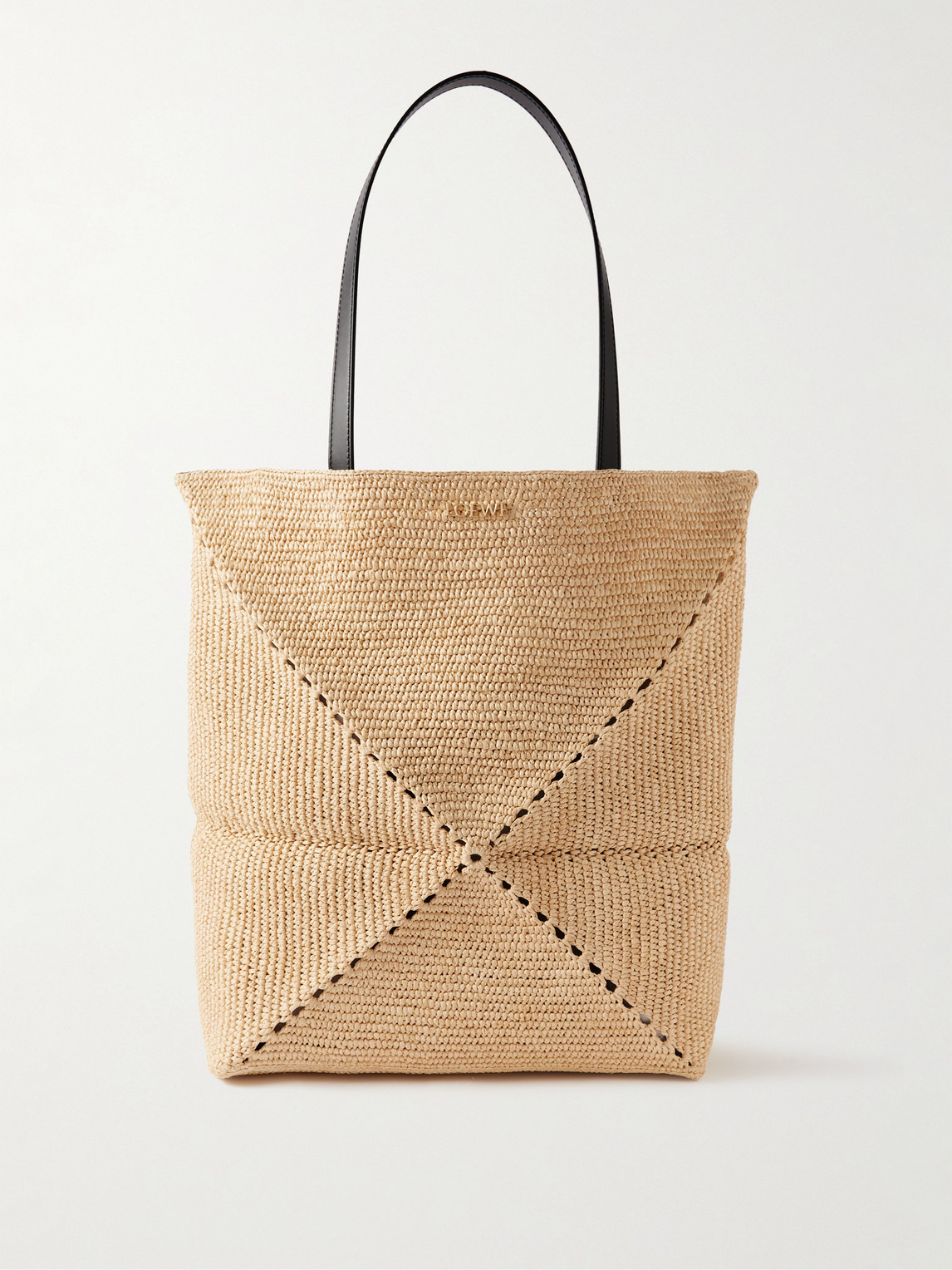 Loewe Paula's Ibiza Puzzle Fold Large Leather-trimmed Raffia Tote Bag In Brown