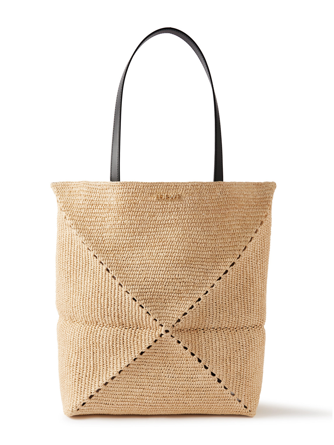Loewe Paula's Ibiza Puzzle Fold Large Leather-trimmed Raffia Tote Bag In Brown