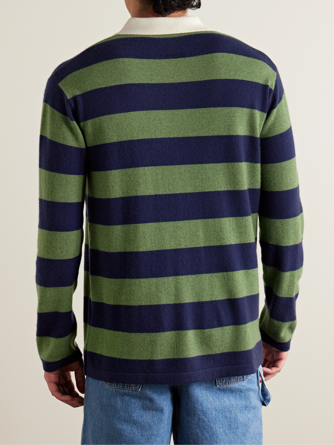 Shop Guest In Residence Rugby Striped Cashmere Polo Shirt In Green