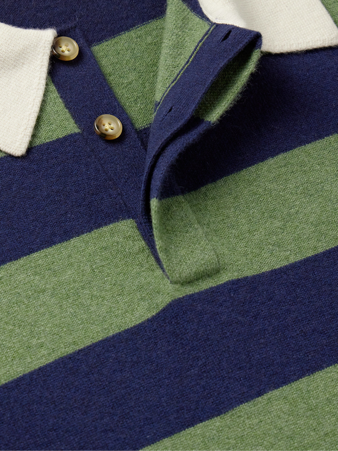 Shop Guest In Residence Rugby Striped Cashmere Polo Shirt In Green