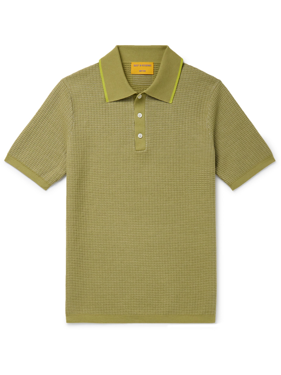 Guest In Residence Striped Textured-knit Cotton Polo Shirt In Green