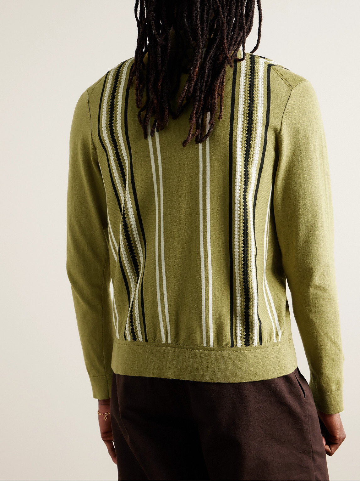 Shop Guest In Residence Plaza Slim-fit Striped Cotton Cardigan In Green