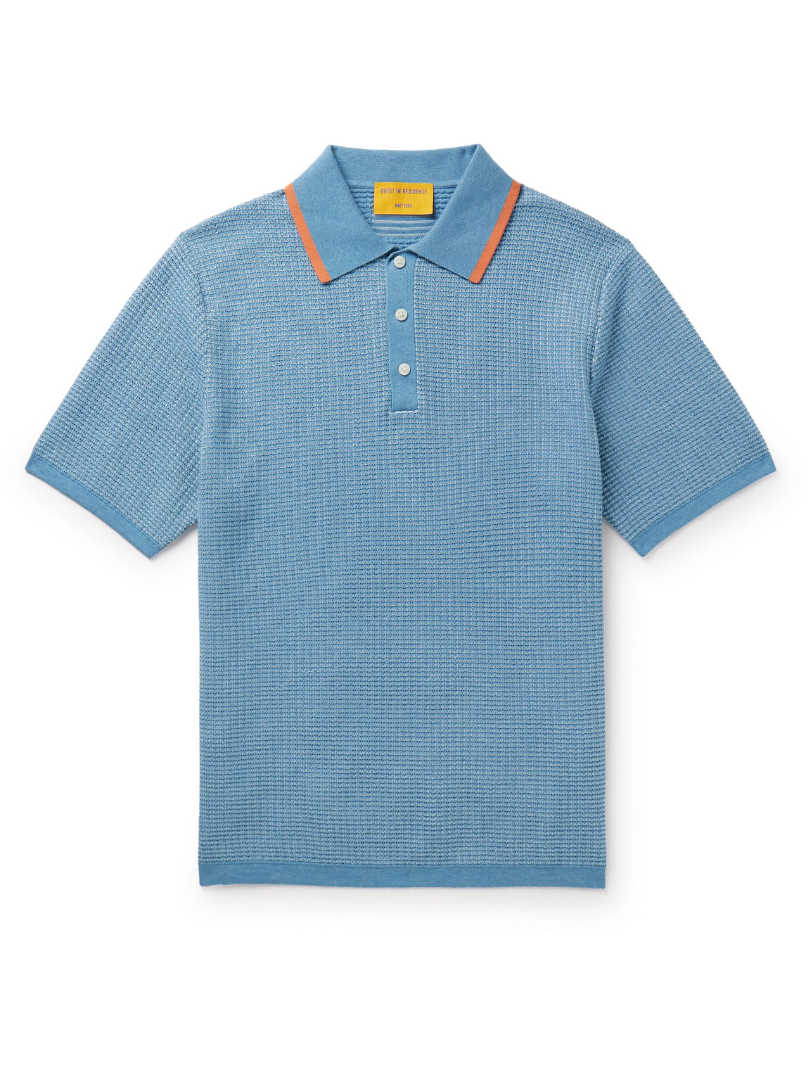 Guest In Residence Striped Textured-knit Cotton Polo Shirt In Blue