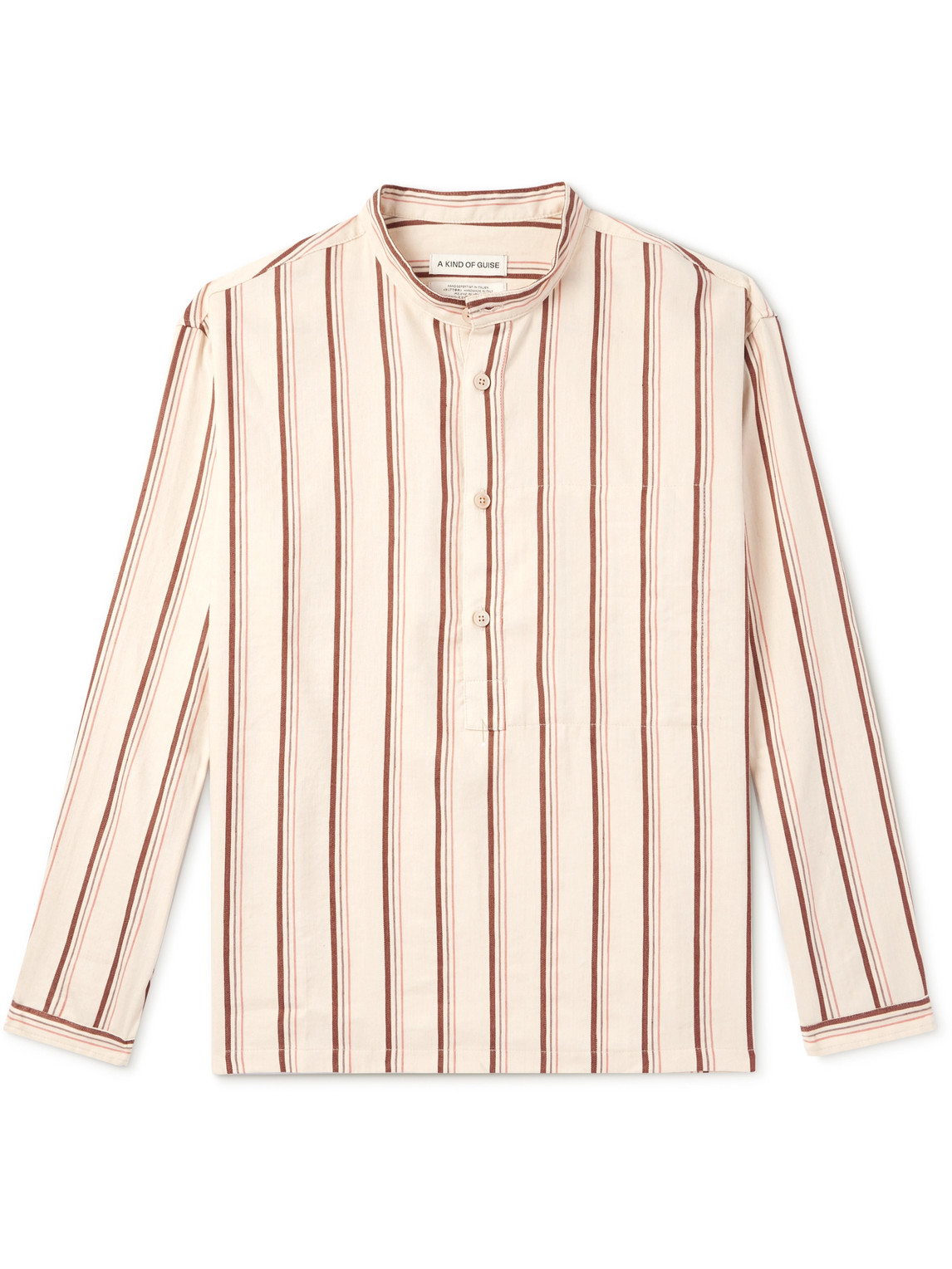 Pace Grandad-Collar Striped Linen and Cotton-Blend Shirt