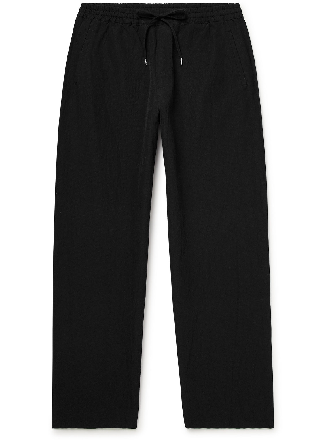 A Kind Of Guise Samurai Straight-leg Cotton And Linen-blend Seersucker Drawstring Trousers In Black