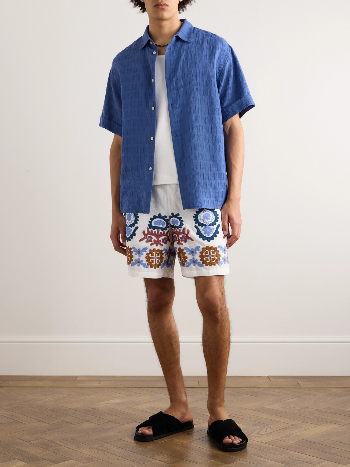 Shop A Kind Of Guise Elio Cotton-jacquard Shirt In Blue