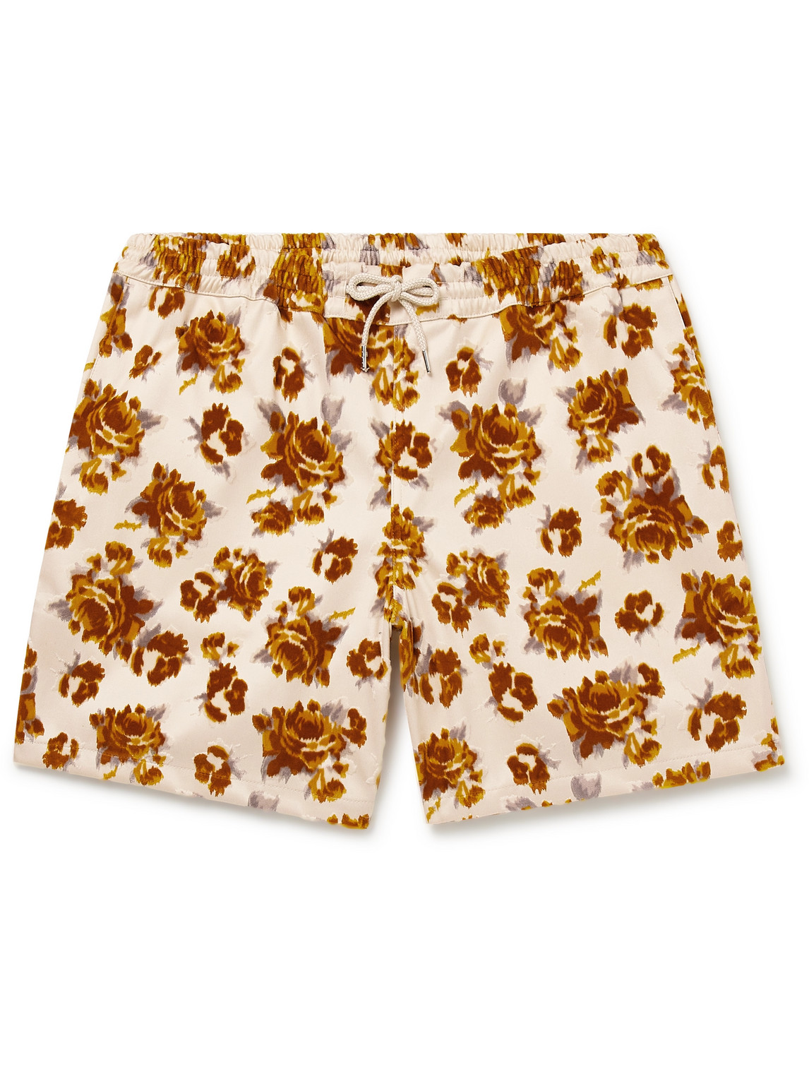 A Kind Of Guise Volta Straight-leg Flocked Cotton-twill Drawstring Shorts In Neutrals