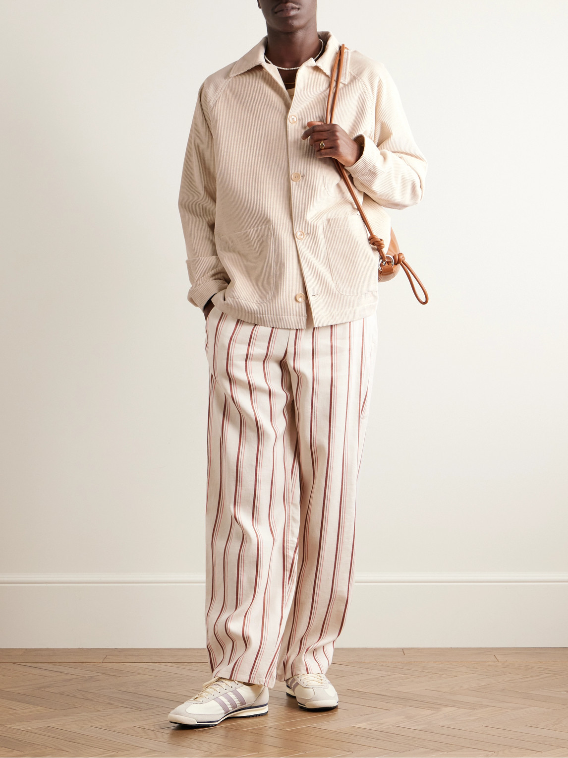Shop A Kind Of Guise Samurai Straight-leg Striped Linen And Cotton-blend Drawstring Trousers In Neutrals