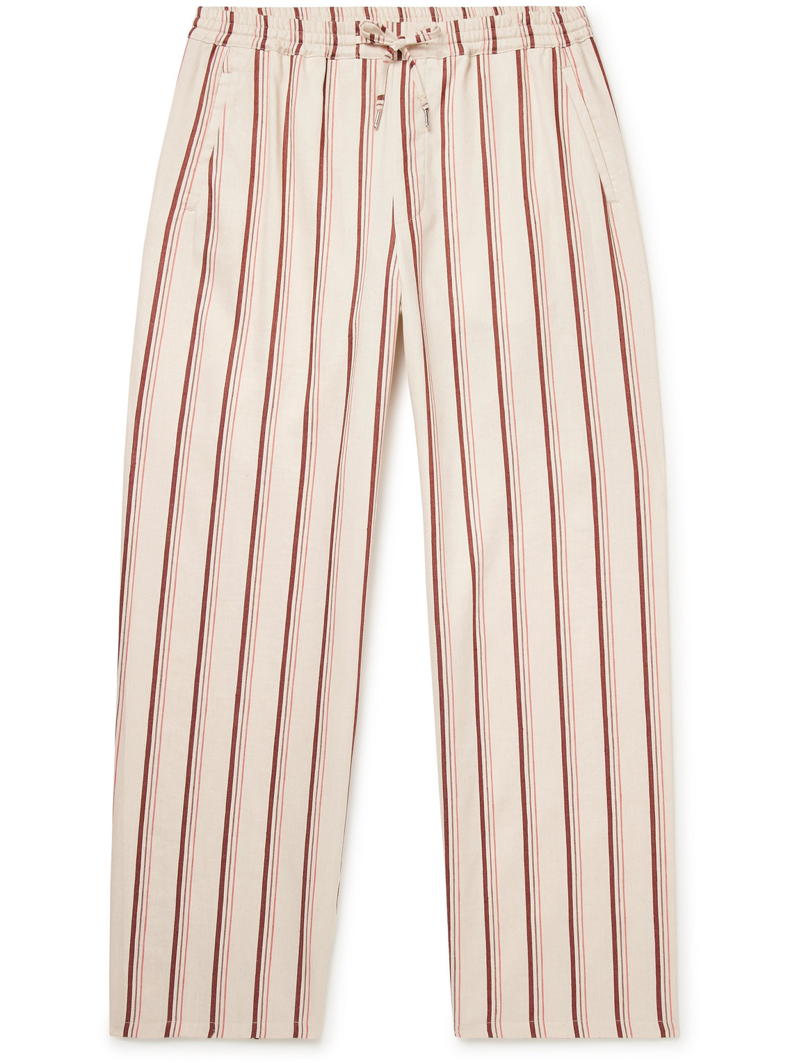 A Kind Of Guise Samurai Straight-leg Striped Linen And Cotton-blend Drawstring Trousers In Neutrals