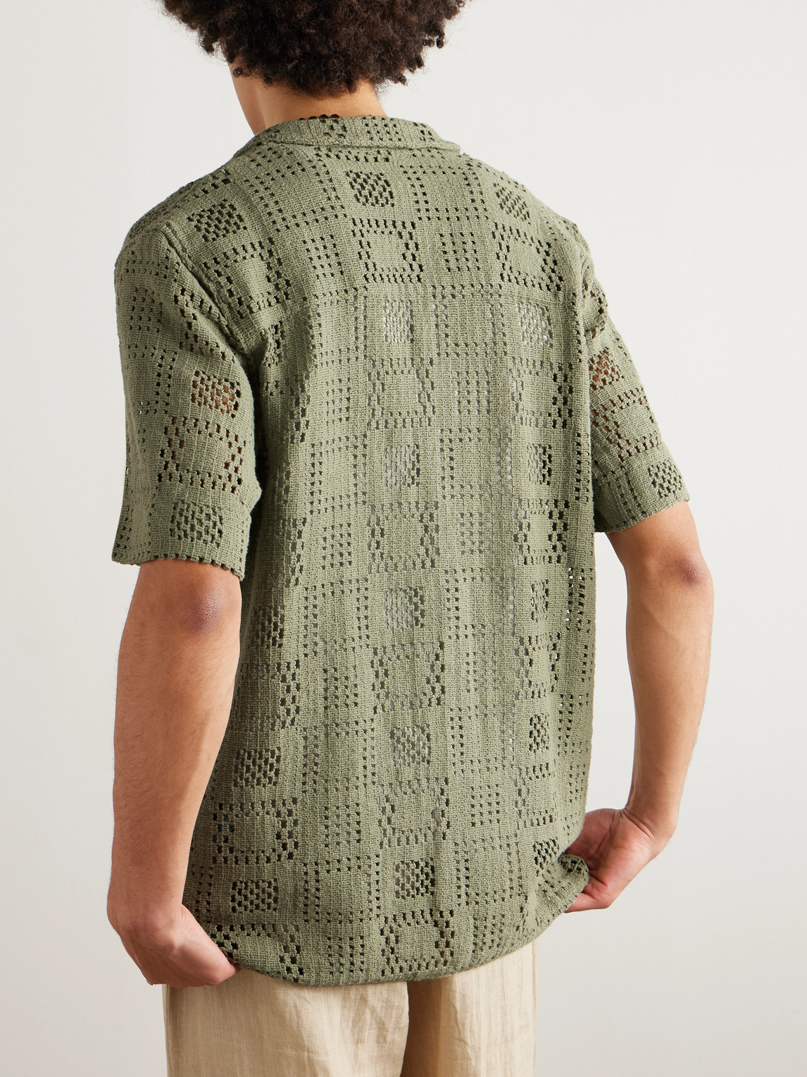 Shop A Kind Of Guise Gioia Camp-collar Crocheted Cotton Shirt In Green