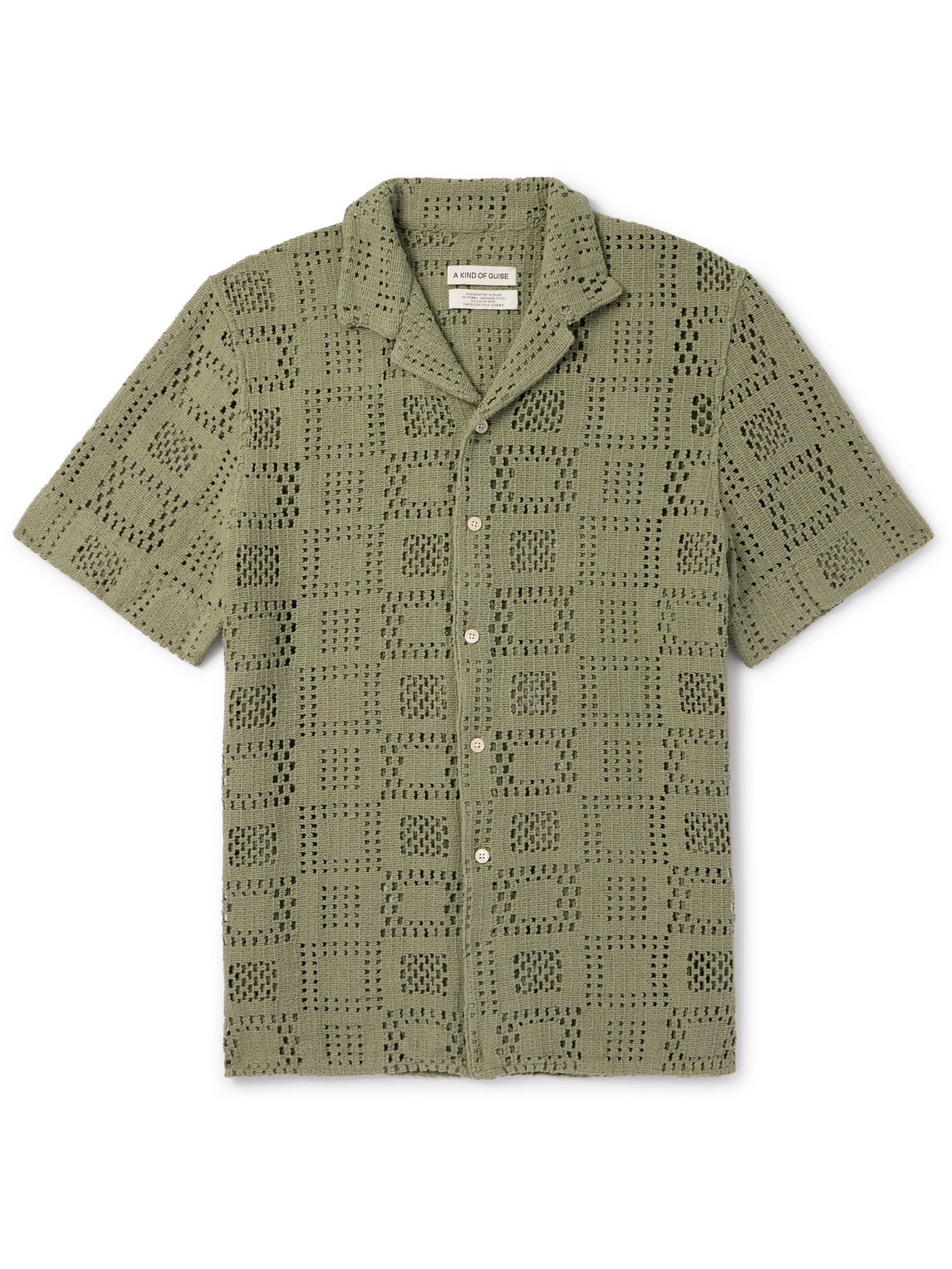 A Kind Of Guise Gioia Camp-collar Crocheted Cotton Shirt In Green