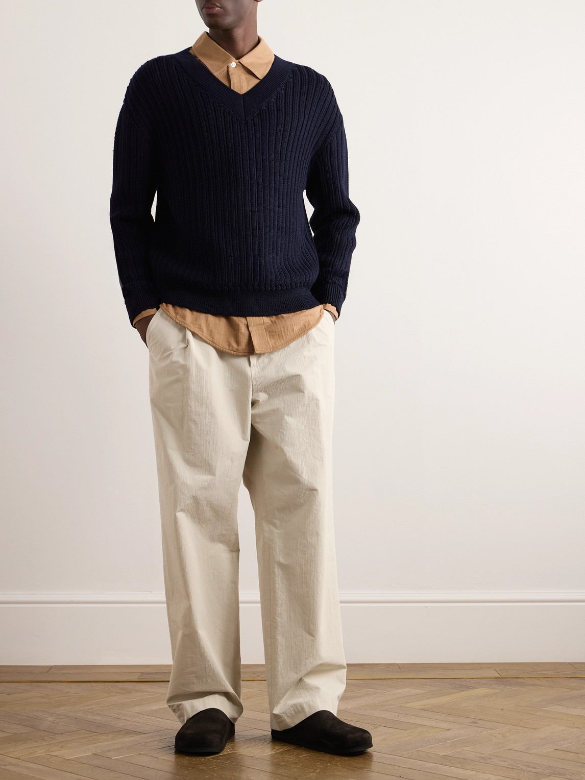 Shop A Kind Of Guise Saimir Ribbed Merino Wool And Silk-blend Sweater In Blue