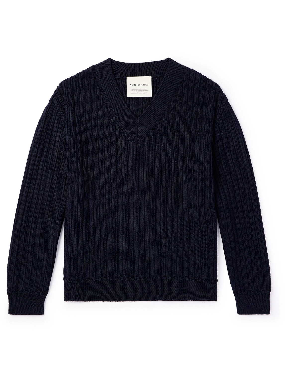 A Kind Of Guise Saimir Ribbed Merino Wool And Silk-blend Jumper In Blue