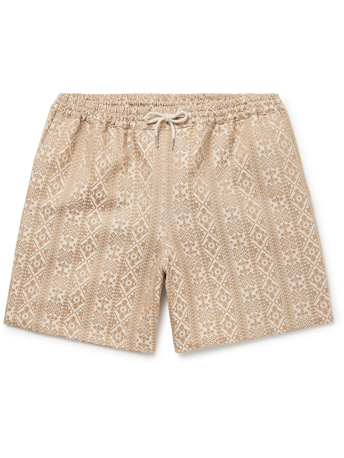 A Kind Of Guise Volta Straight-leg Linen And Cotton-blend Jacquard Drawstring Shorts In Neutrals