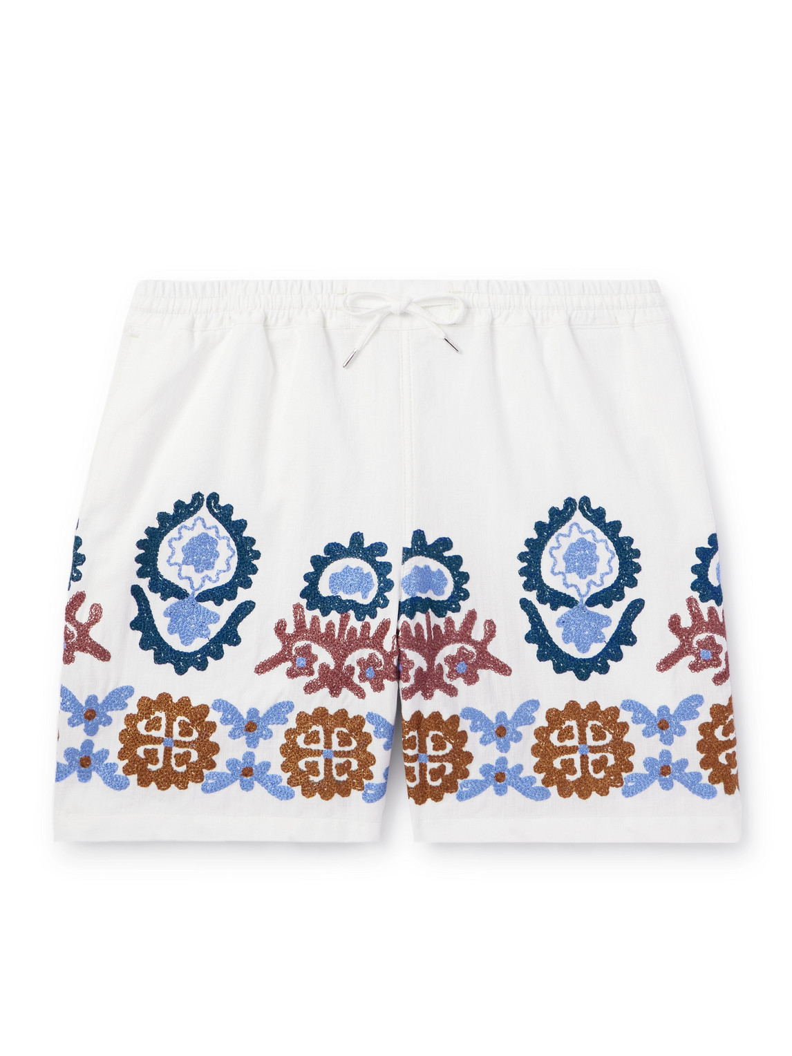 A Kind Of Guise Volta Straight-leg Embroidered Slub Cotton Drawstring Shorts In White