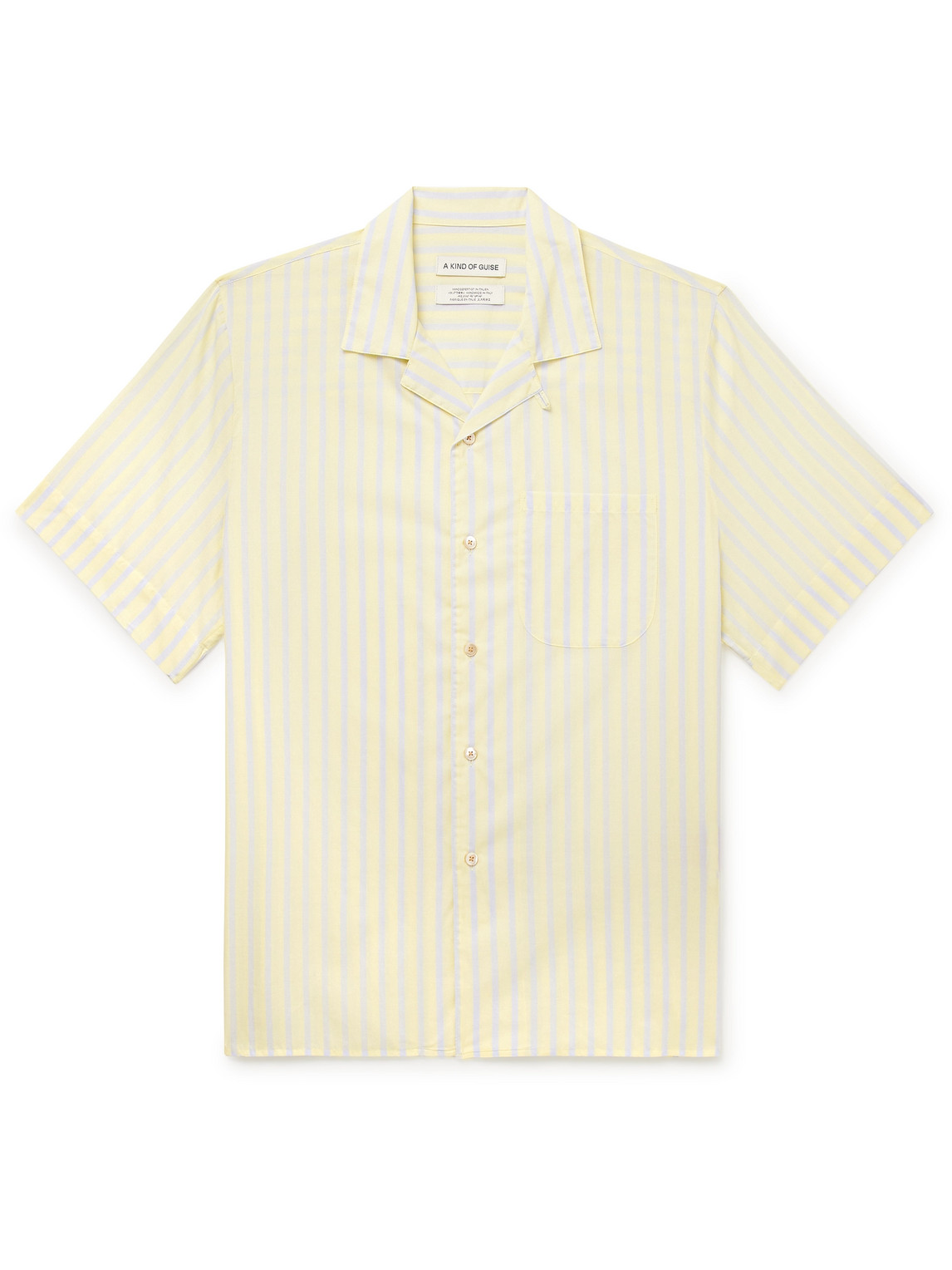 A Kind Of Guise Gioia Slim-fit Convertible-collar Striped Cotton-voile Shirt In Yellow