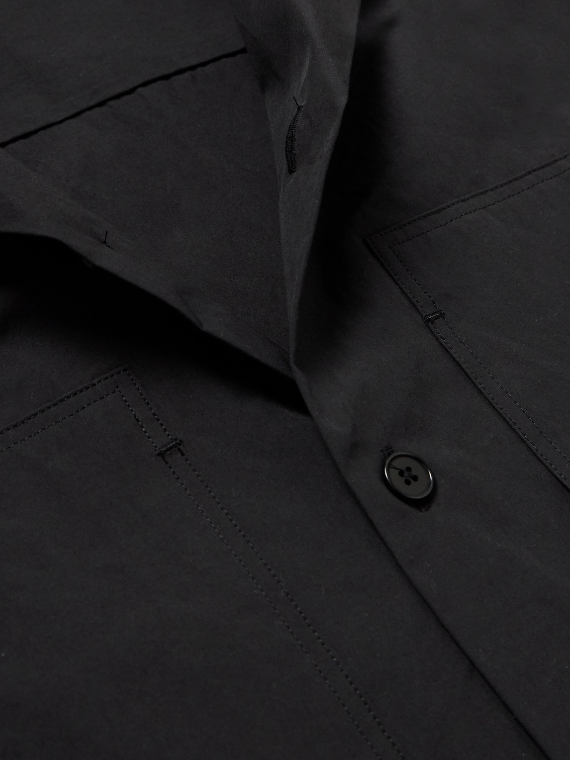 Shop Amomento Half Convertible-collar Cropped Woven Shirt In Black