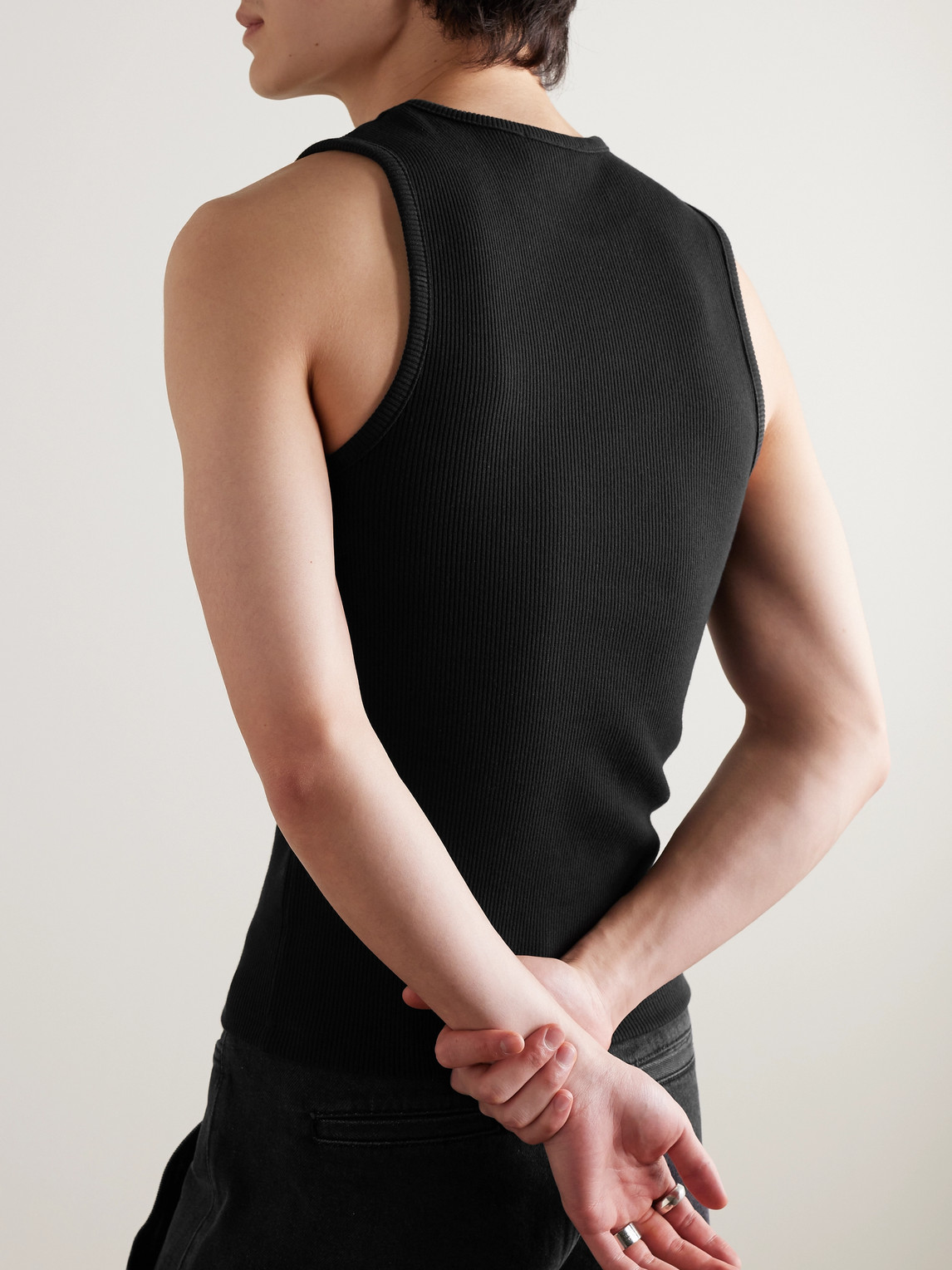Shop Amomento Slim-fit Ribbed Stretch-jersey Tank Top In Black