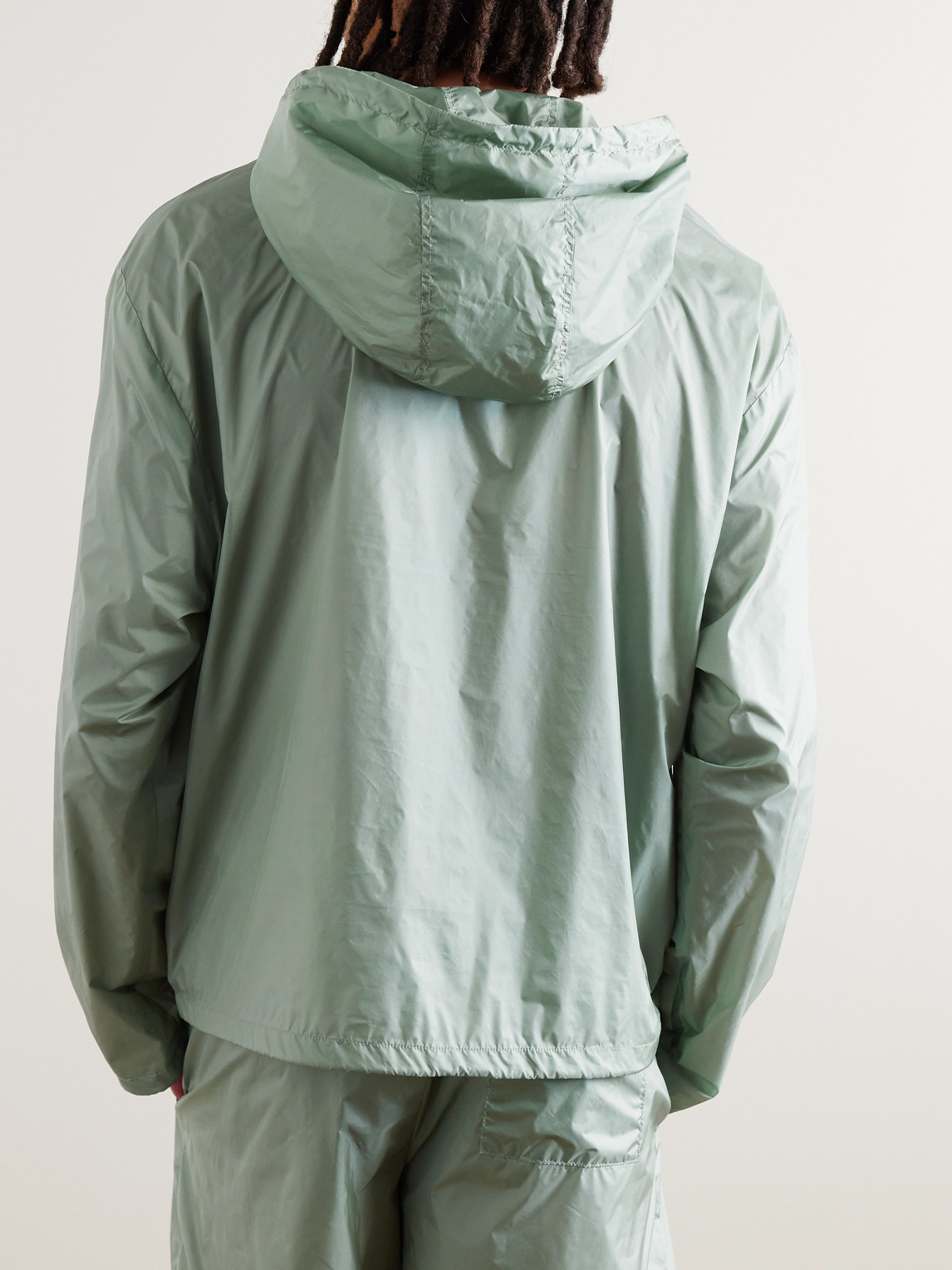 Shop Amomento Nylon Half-zip Hooded Jacket In Green