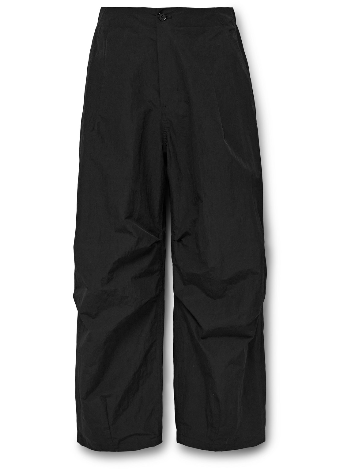 Shop Amomento Wide-leg Pleated Nylon-blend Micro-ripstop Trousers In Black