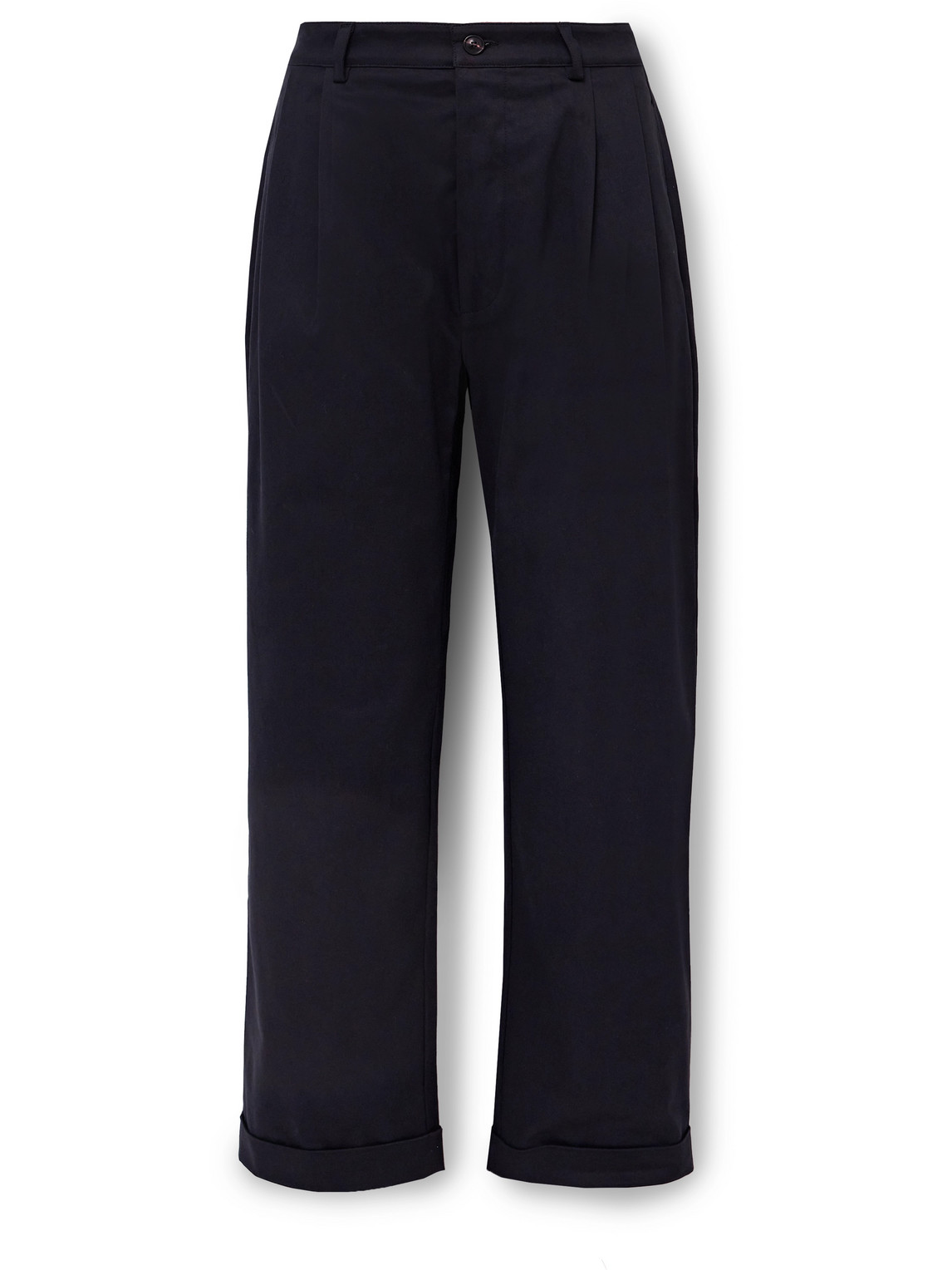 Shop Ghiaia Cashmere Marinaio Straight-leg Pleated Cotton-twill Chinos In Blue