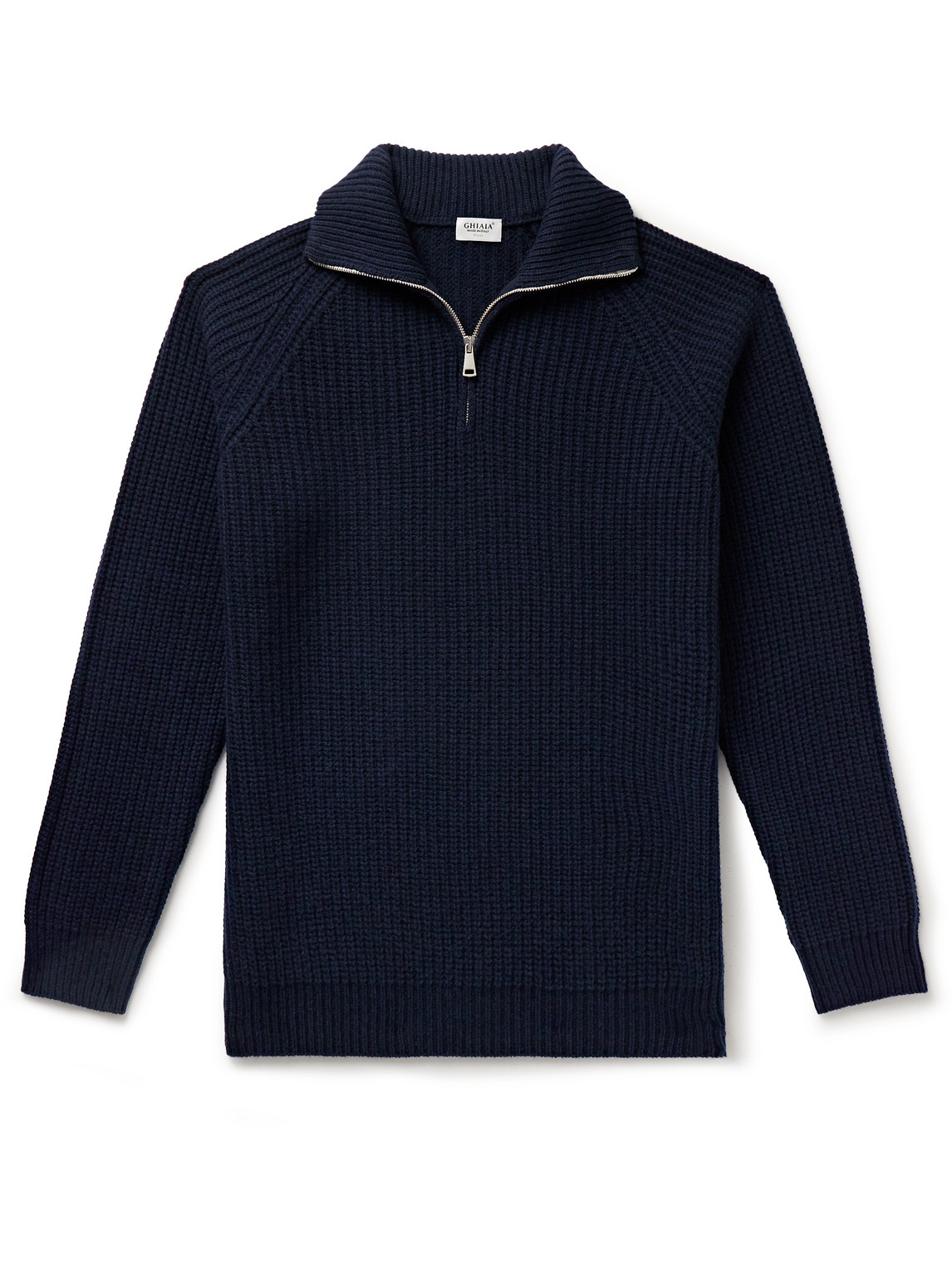 Ghiaia Cashmere Ribbed Wool Half-zip Jumper In Blue