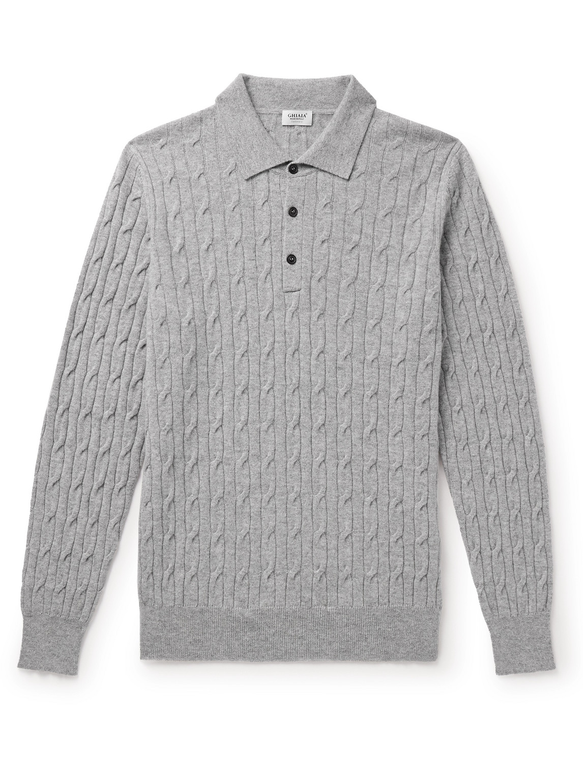 Ghiaia Cashmere Cable-knit Cashmere Polo Shirt In Grey