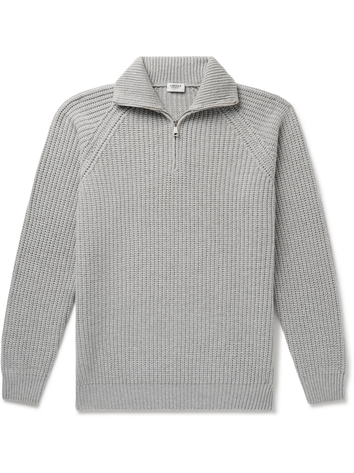 Ghiaia Cashmere Ribbed Wool Half-zip Jumper In Grey