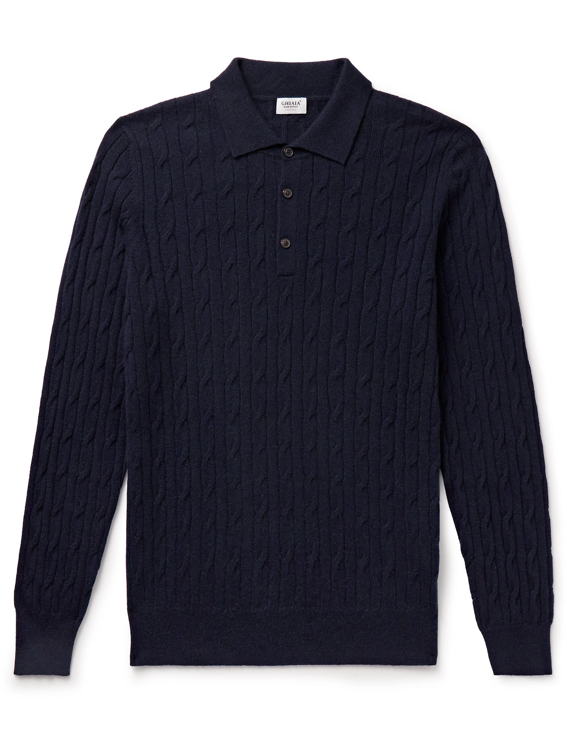 GHIAIA CASHMERE CABLE-KNIT CASHMERE POLO SHIRT