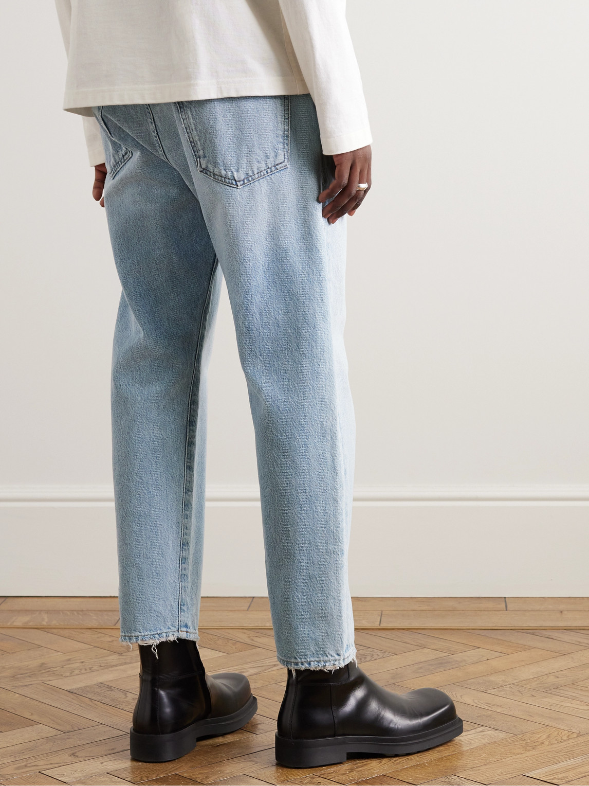 Shop Agolde Curtis Slim-fit Straight-leg Distressed Jeans In Blue