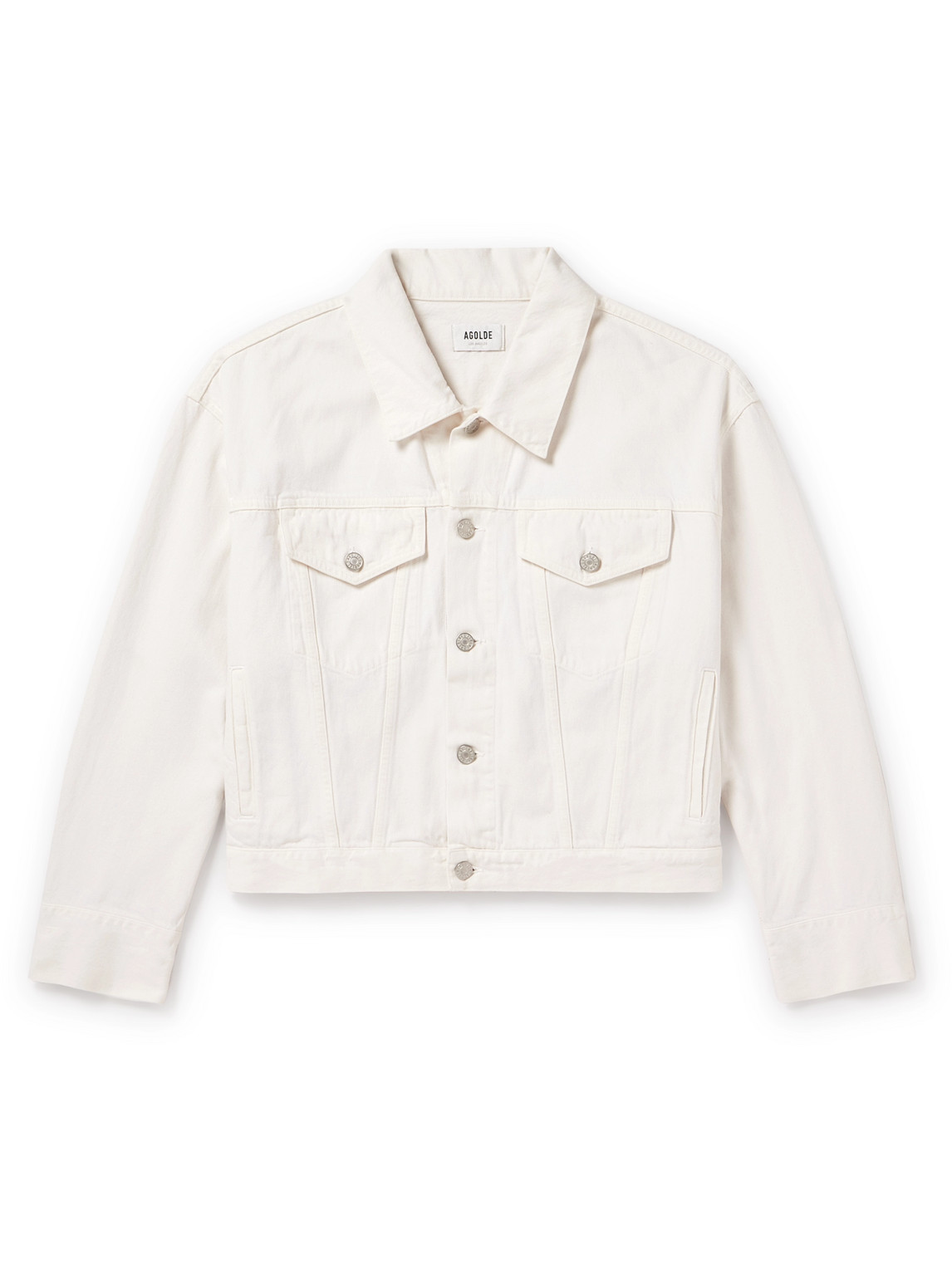 Agolde Palmer Cropped Recycled-denim Jacket In White