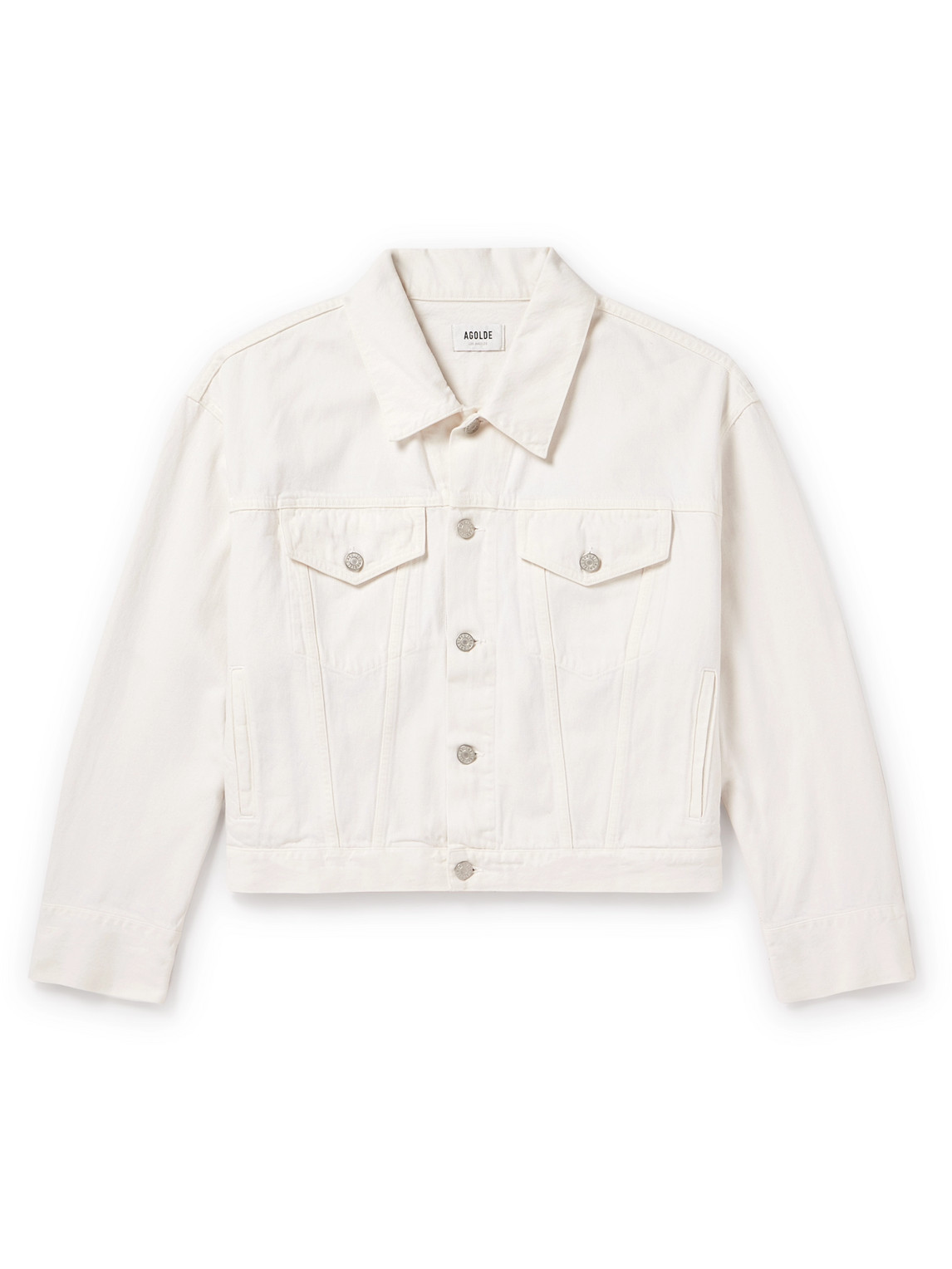 Shop Agolde Dorian Denim Trucker Jacket In White