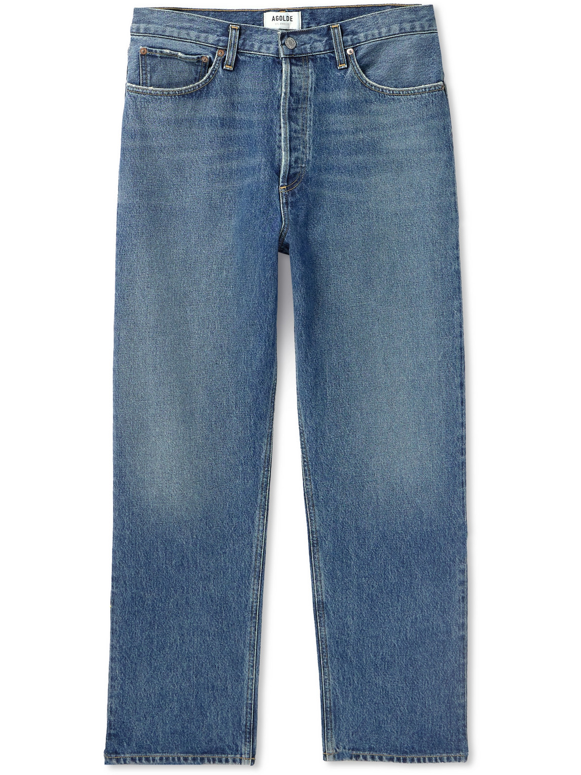 Agolde Blue Five-pocket Jeans With Lightened Effect In Regenerative Cotton Man In Blue