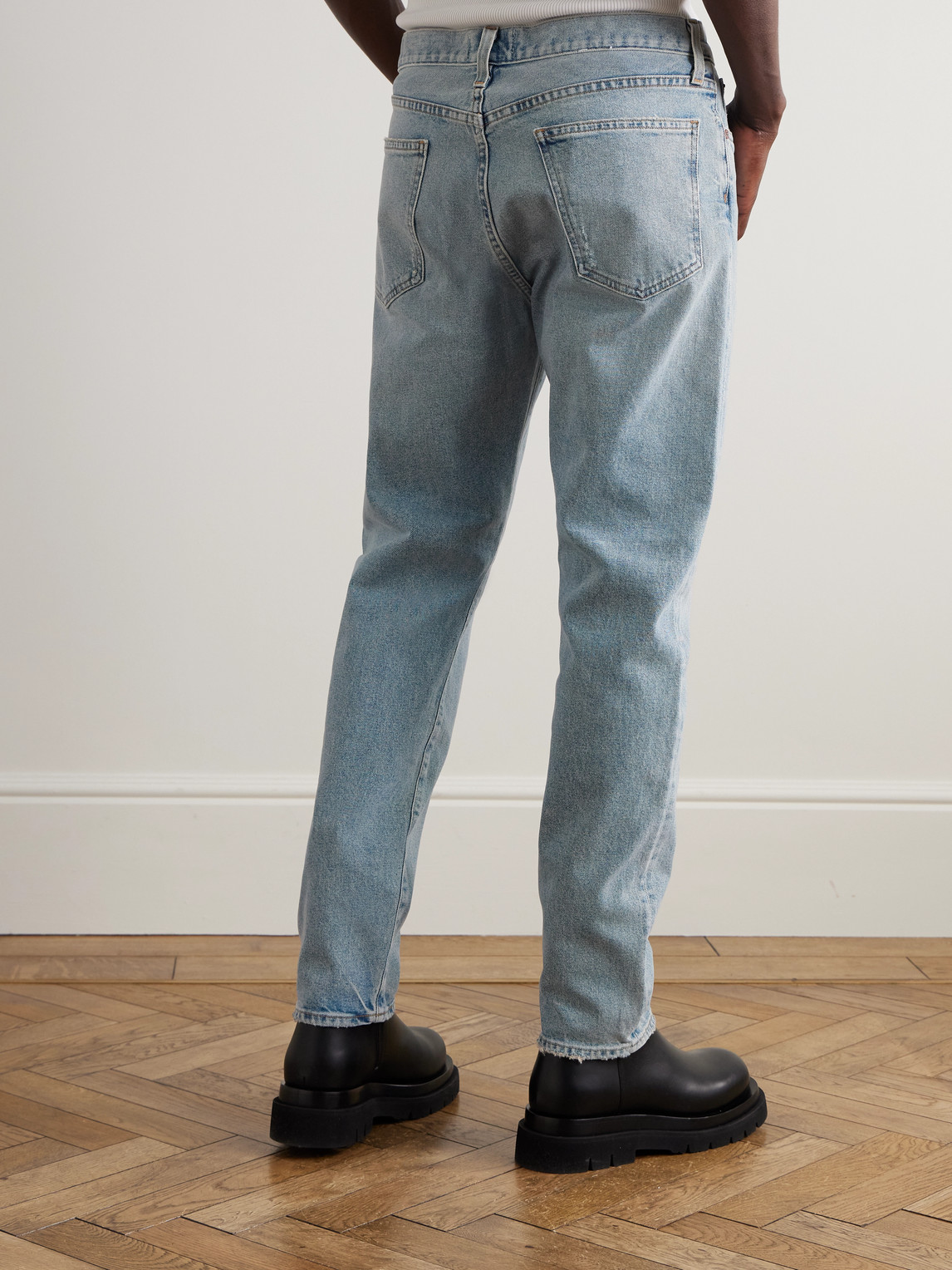 Shop Agolde Curtis Slim-fit Straight-leg Distressed Jeans In Blue