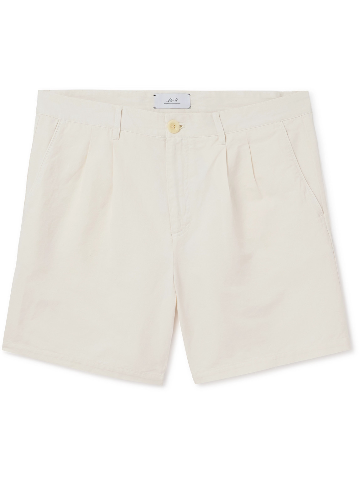 Straight-Leg Pleated Cotton and Linen-Blend Twill Shorts