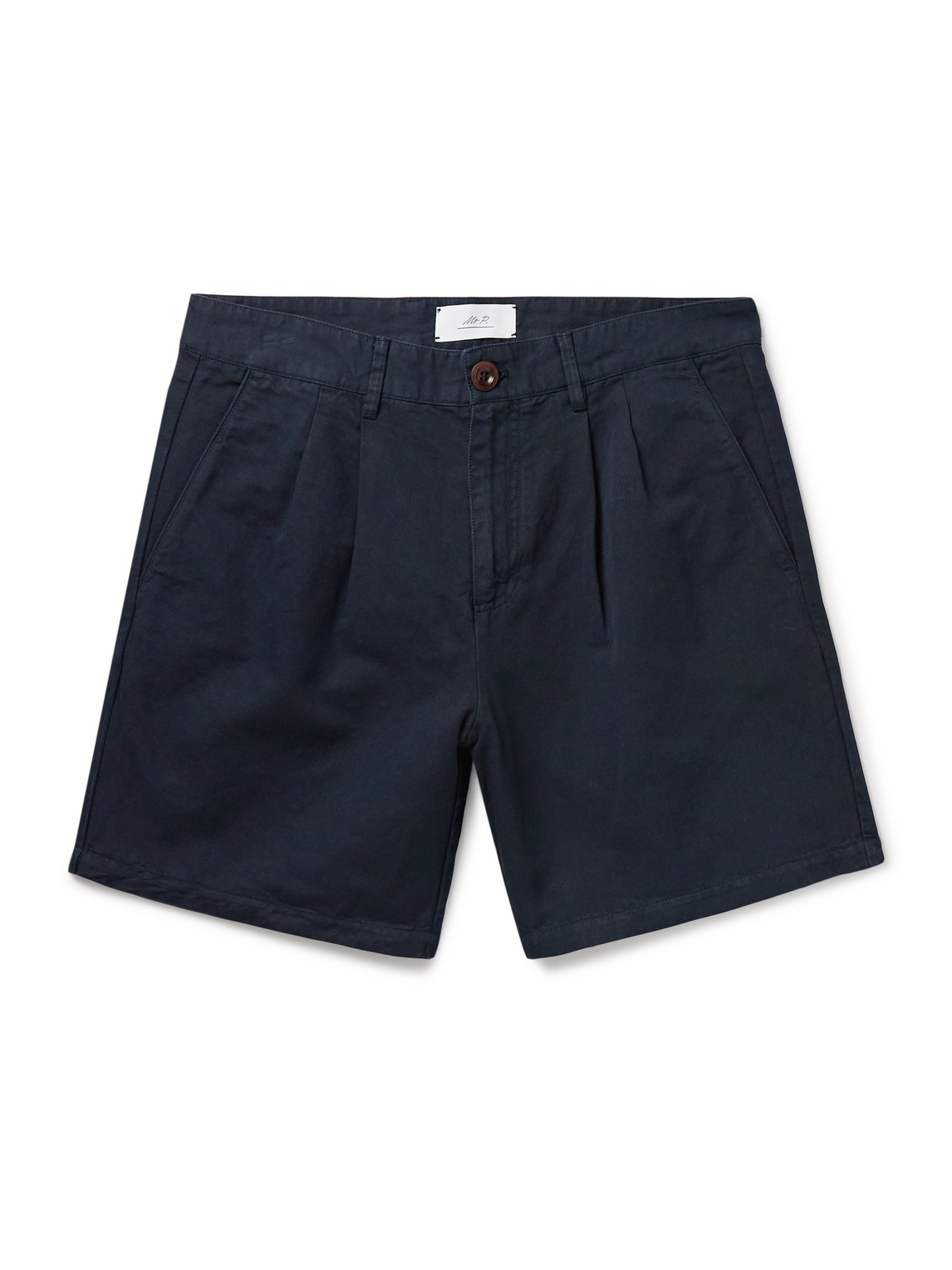 Straight-Leg Pleated Cotton and Linen-Blend Twill Shorts