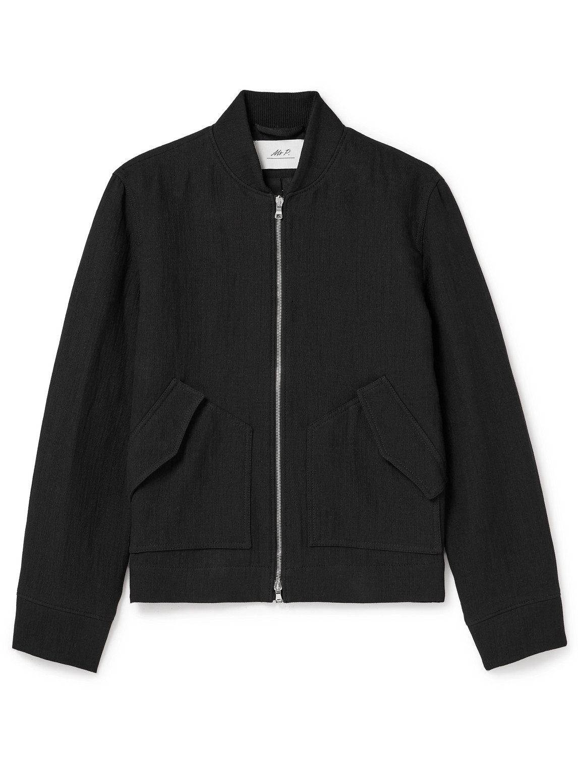 Mr P Cotton And Linen-blend Bomber Jacket In Black