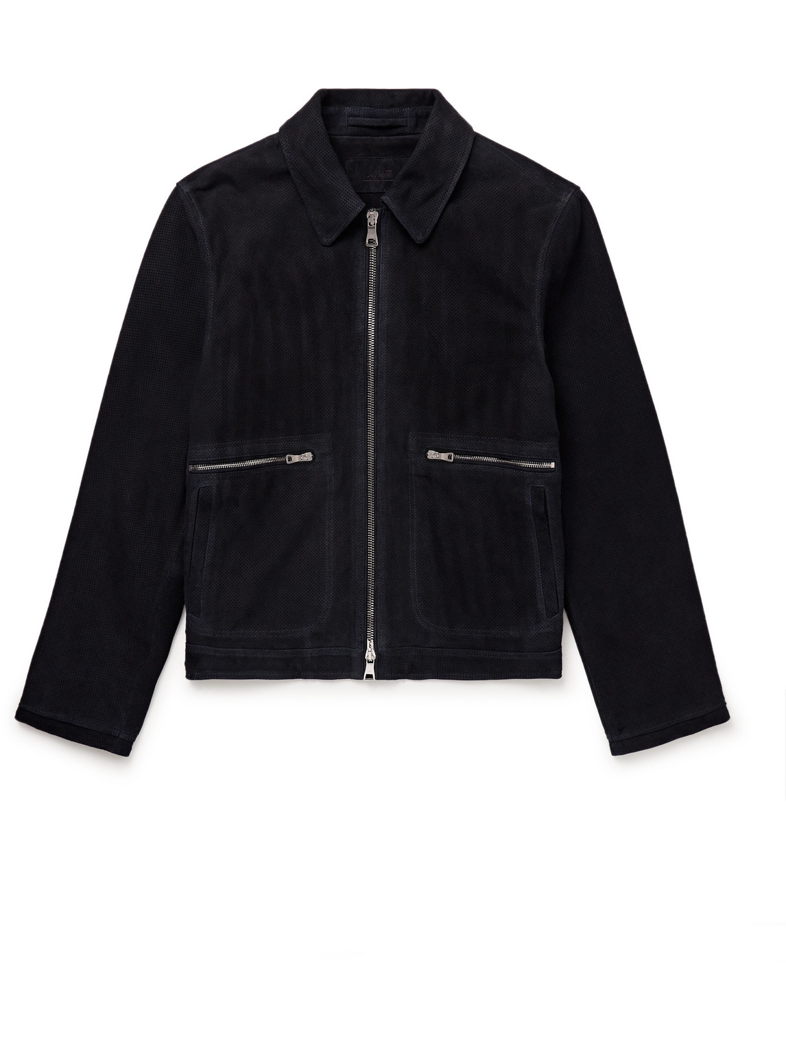 Mr P Perforated Suede Blouson Jacket In Blue