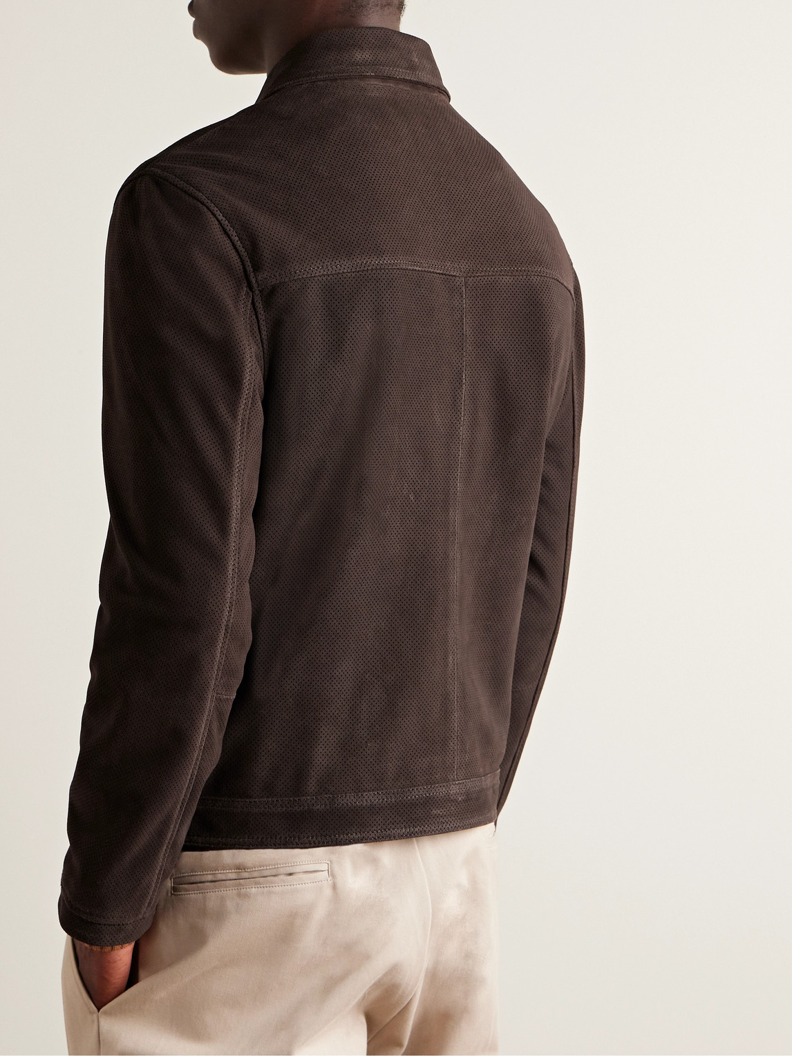 Shop Mr P Golf Perforated Suede Blouson Jacket In Brown