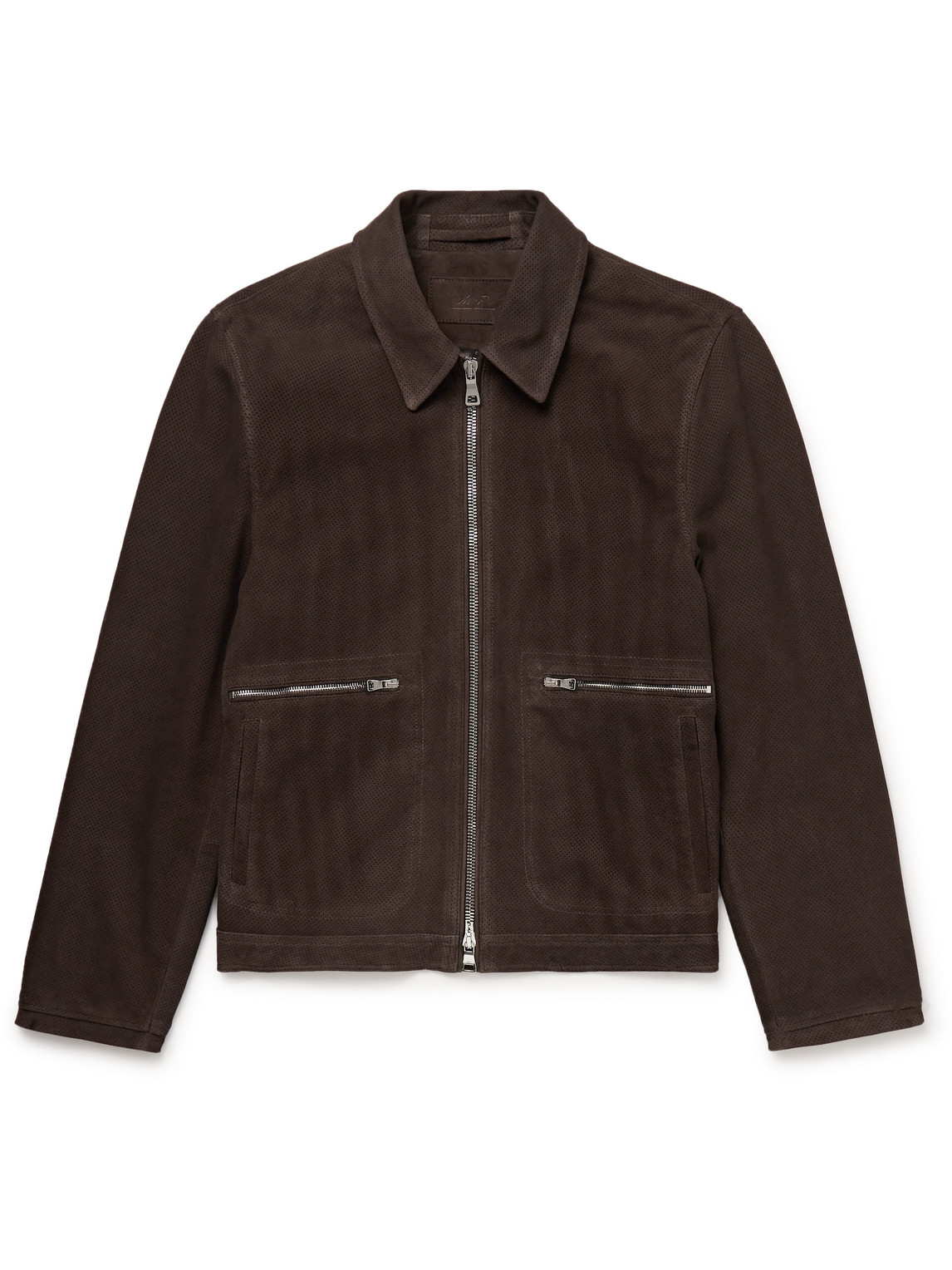 Mr P Perforated Suede Blouson Jacket In Brown