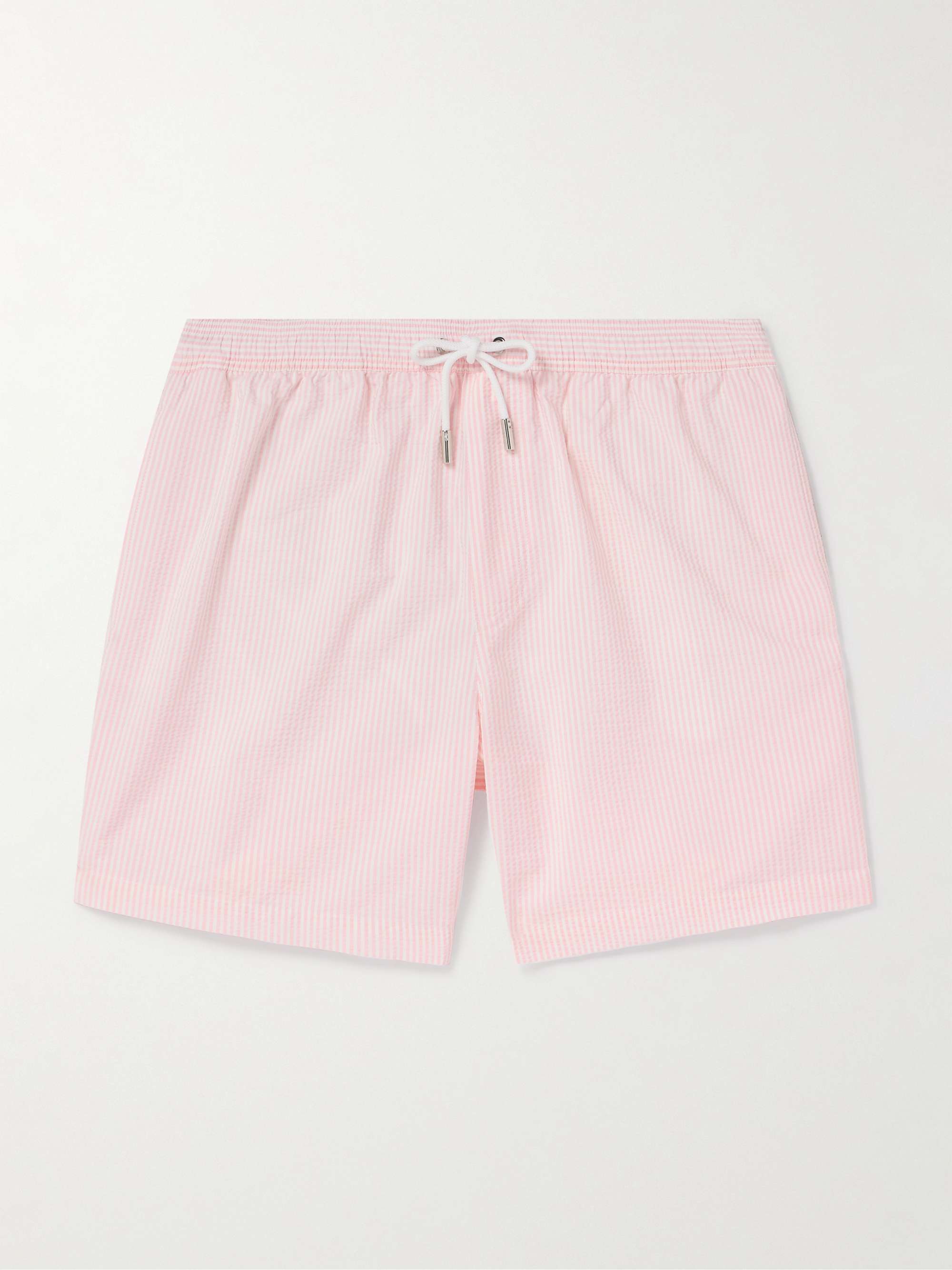 MR P. Straight Leg Mid Length Striped Seersucker Swim Shorts for Men MR PORTER